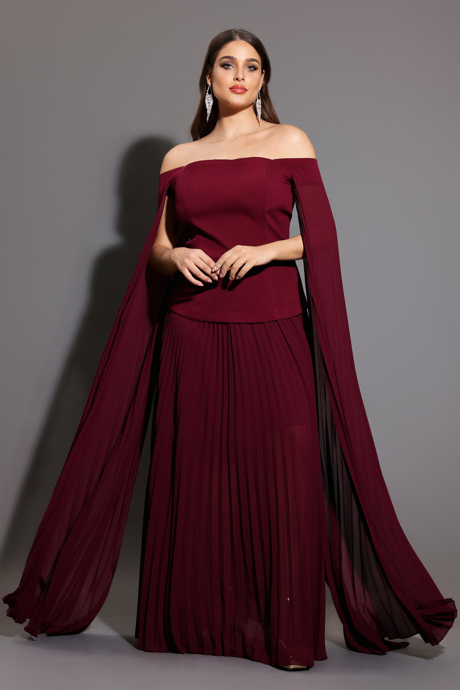 Solvia Off The Shoulder Long Sleeves Ruched Maxi Dress D250801408
