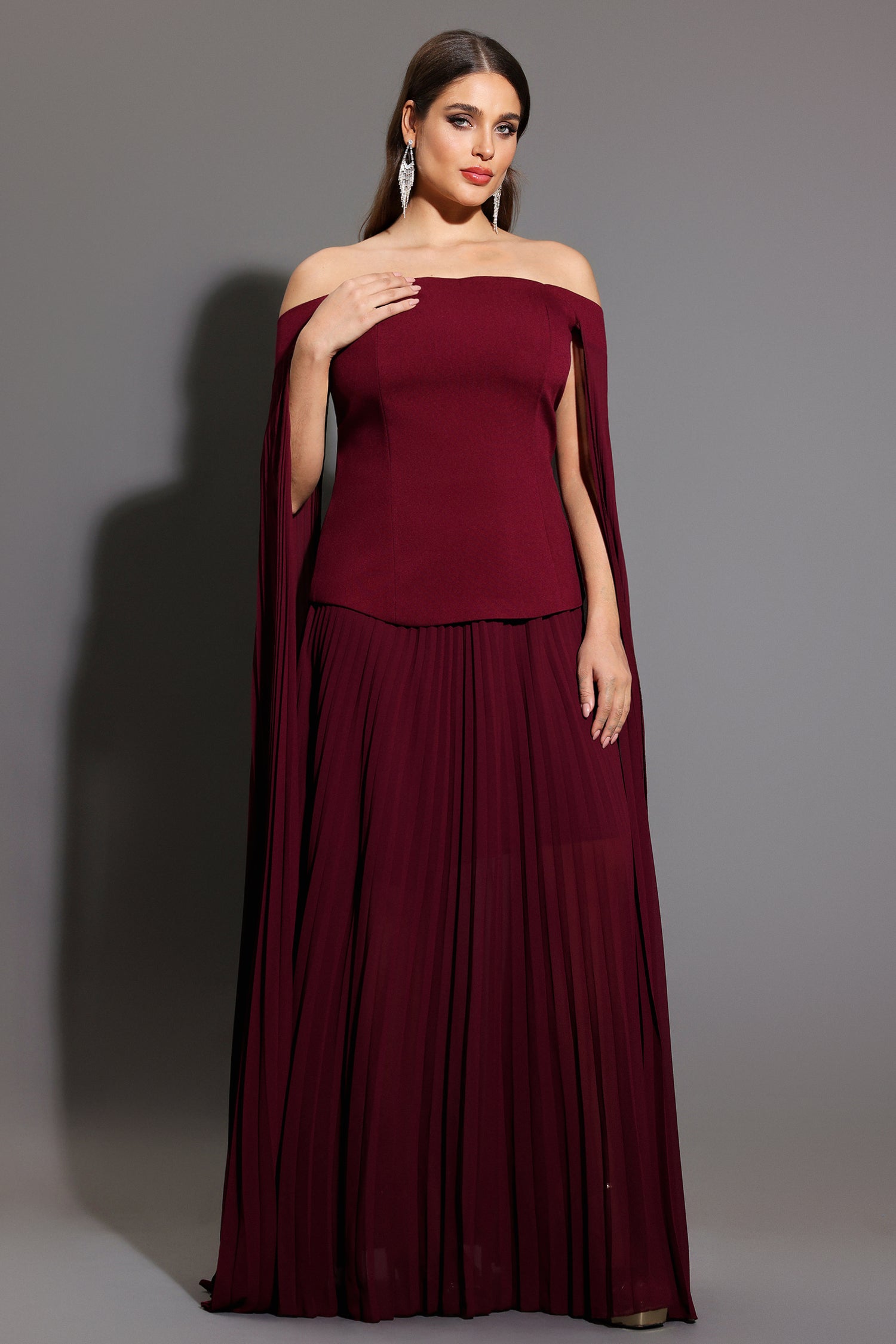 Solvia Off The Shoulder Long Sleeves Ruched Maxi Dress D250801408