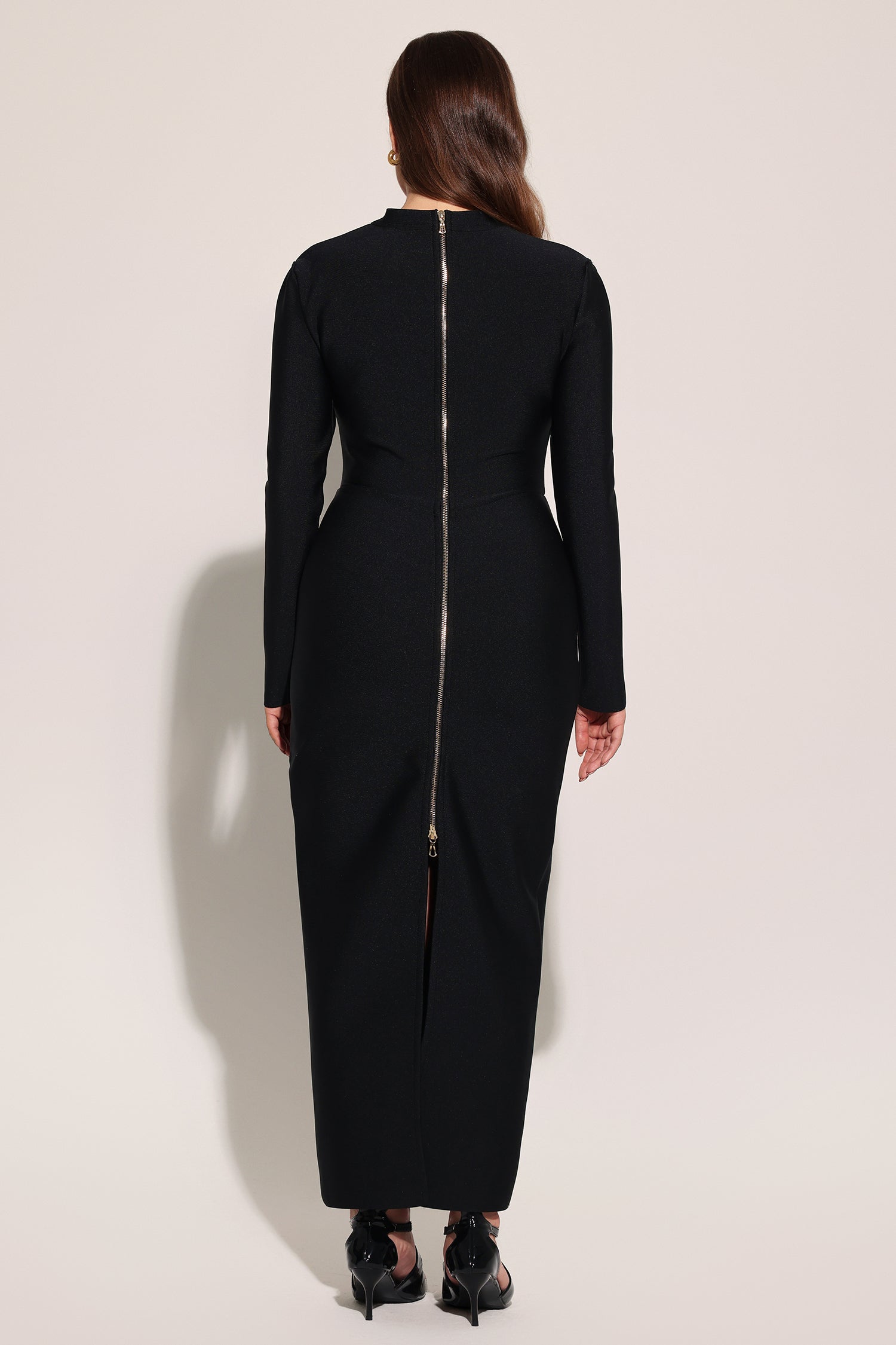 Lave Long Sleeves Hollow Out Bandage Maxi Dress D241202602