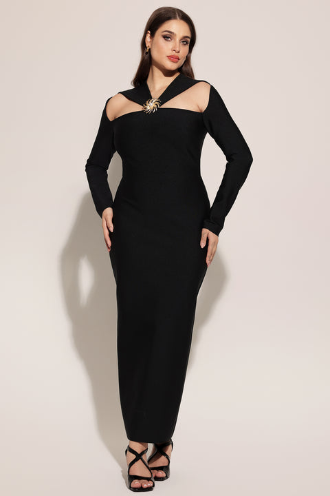 Lave Long Sleeves Hollow Out Bandage Maxi Dress by Bella Barnett