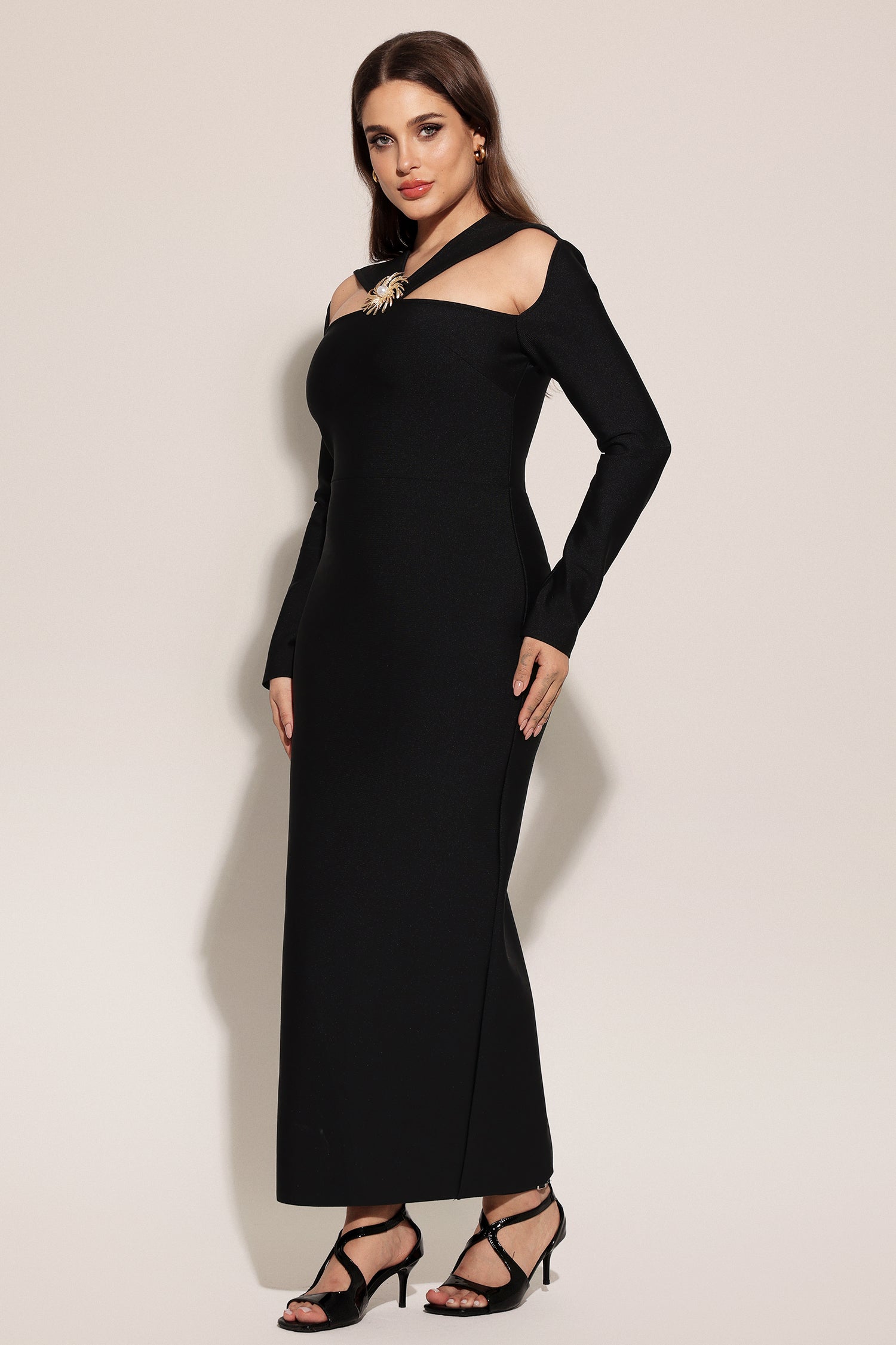 Lave Long Sleeves Hollow Out Bandage Maxi Dress D241202602