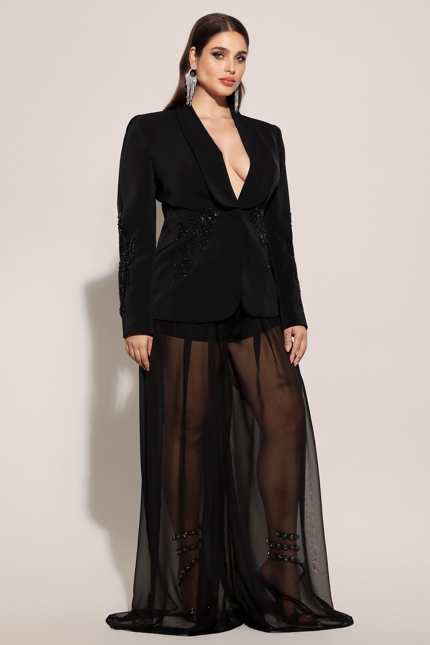 Demri Long Sleeves V-Neck Hollow Out Sequins Maxi Two Piece Set D250701205