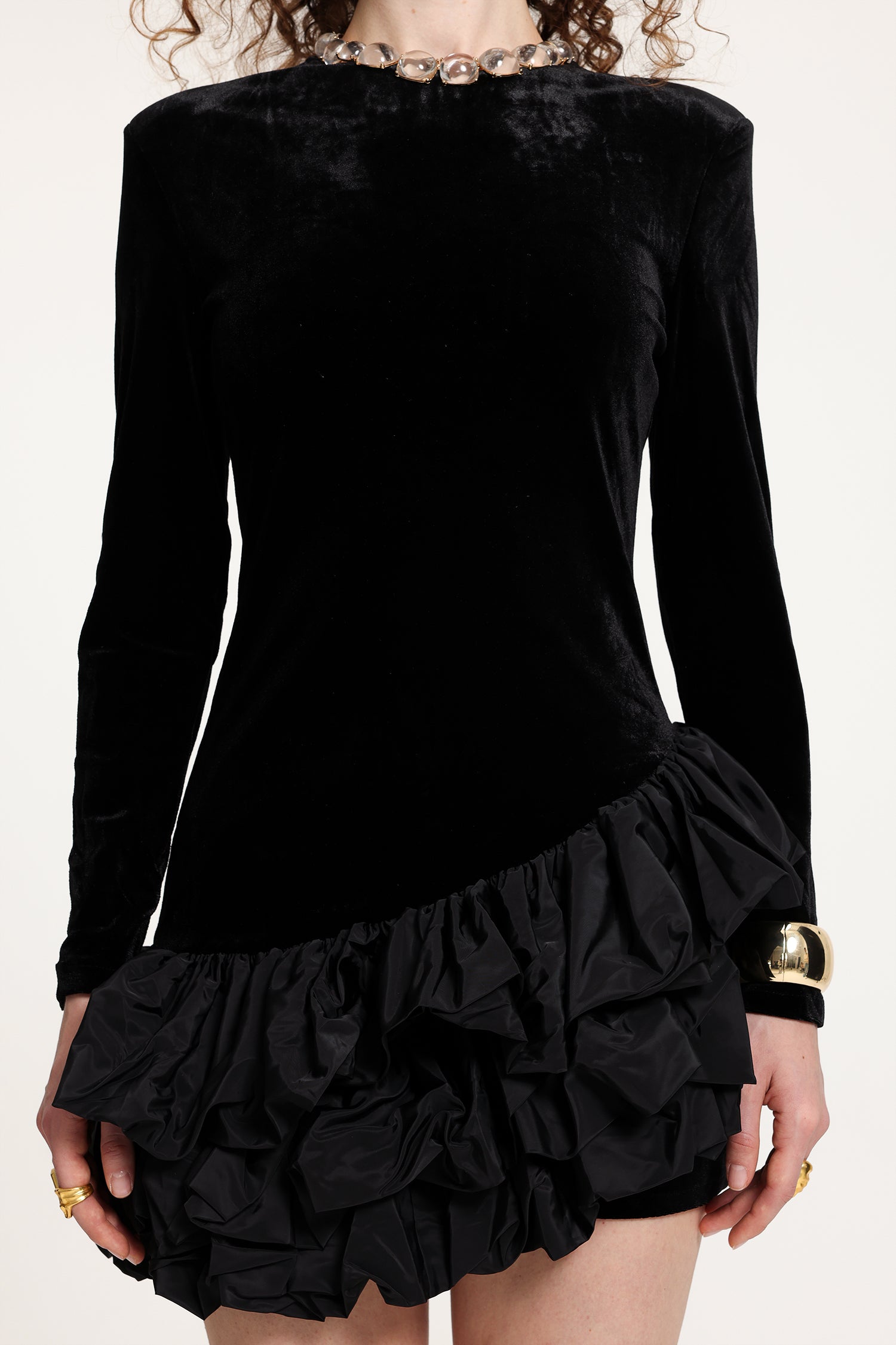 Velvet Asymmetric Ruffled Mini Dress R2510AL015