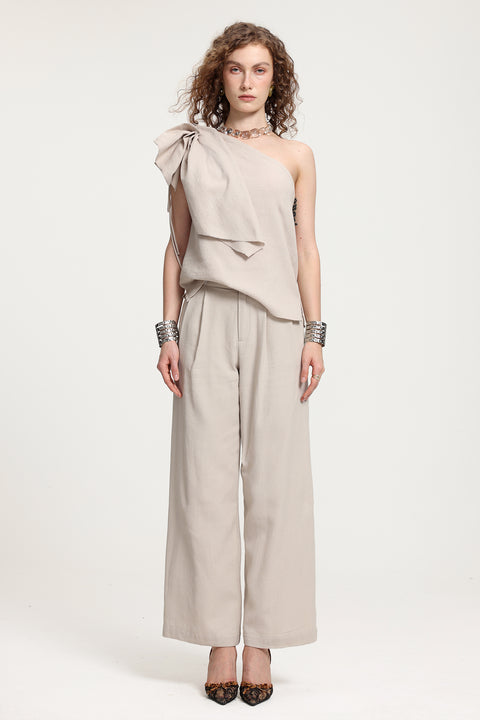 One-Shoulder Ruffled Top With Wide-Leg Pants Set by Skye&Iris