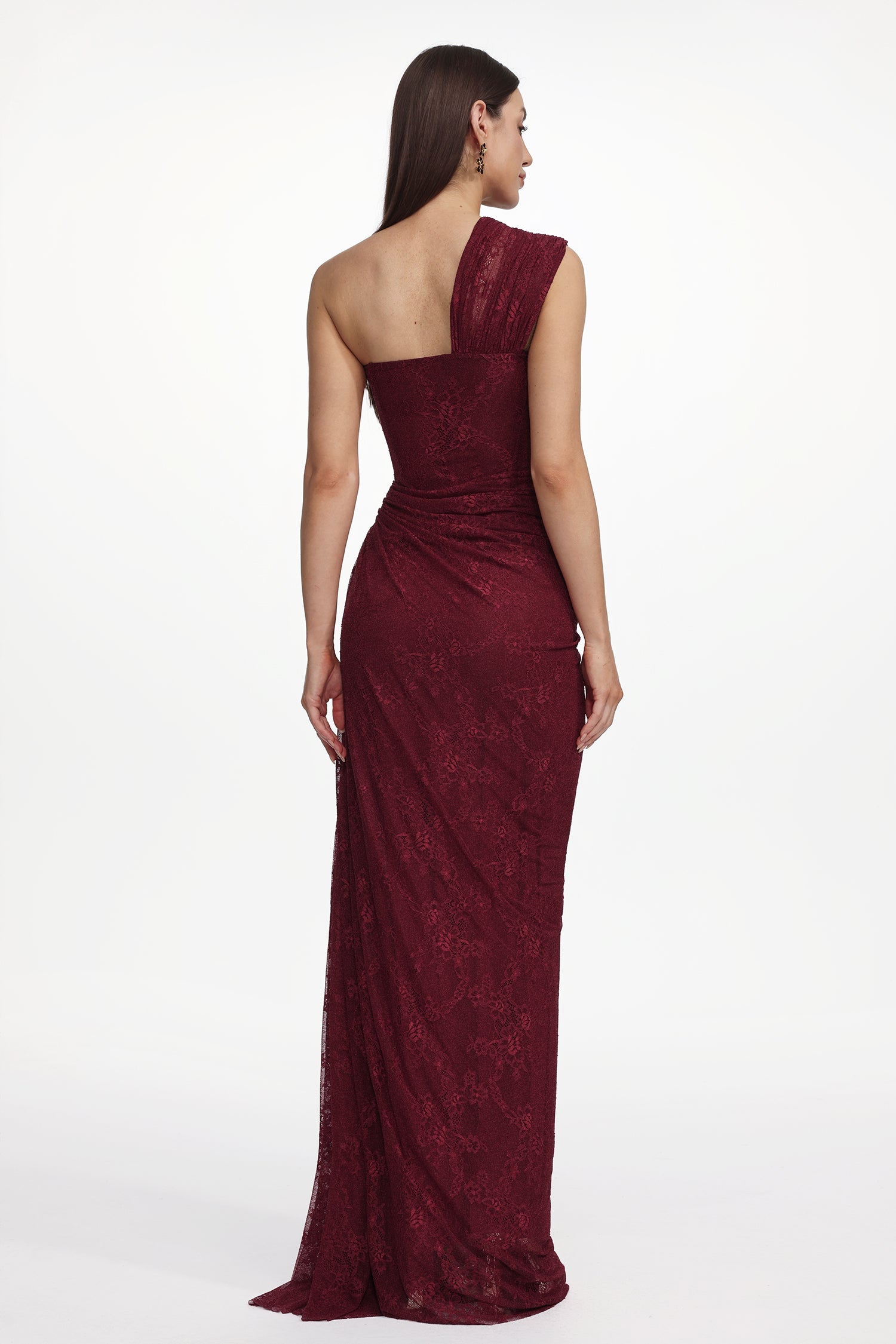 Finch Romantic Contour Sleeveless Ruched Lace Knit Maxi Dress D251201442