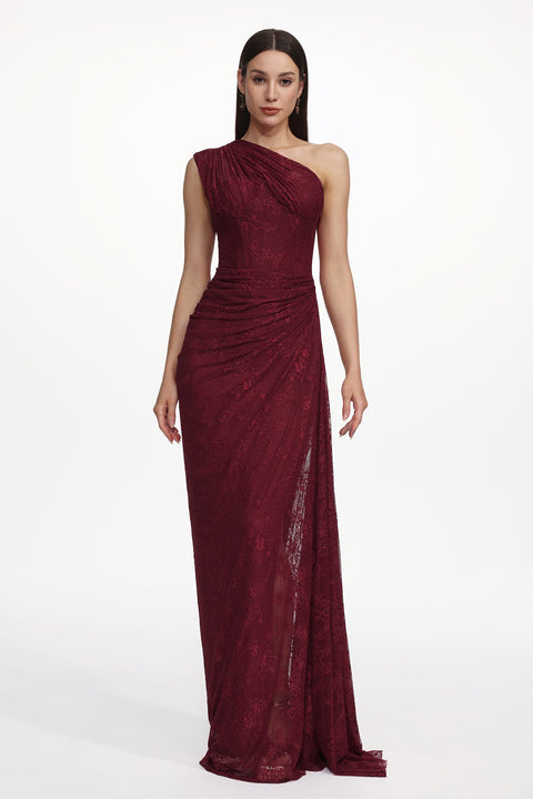 Finch Romantic Contour Sleeveless Ruched Lace Knit Maxi Dress by Bella Barnett