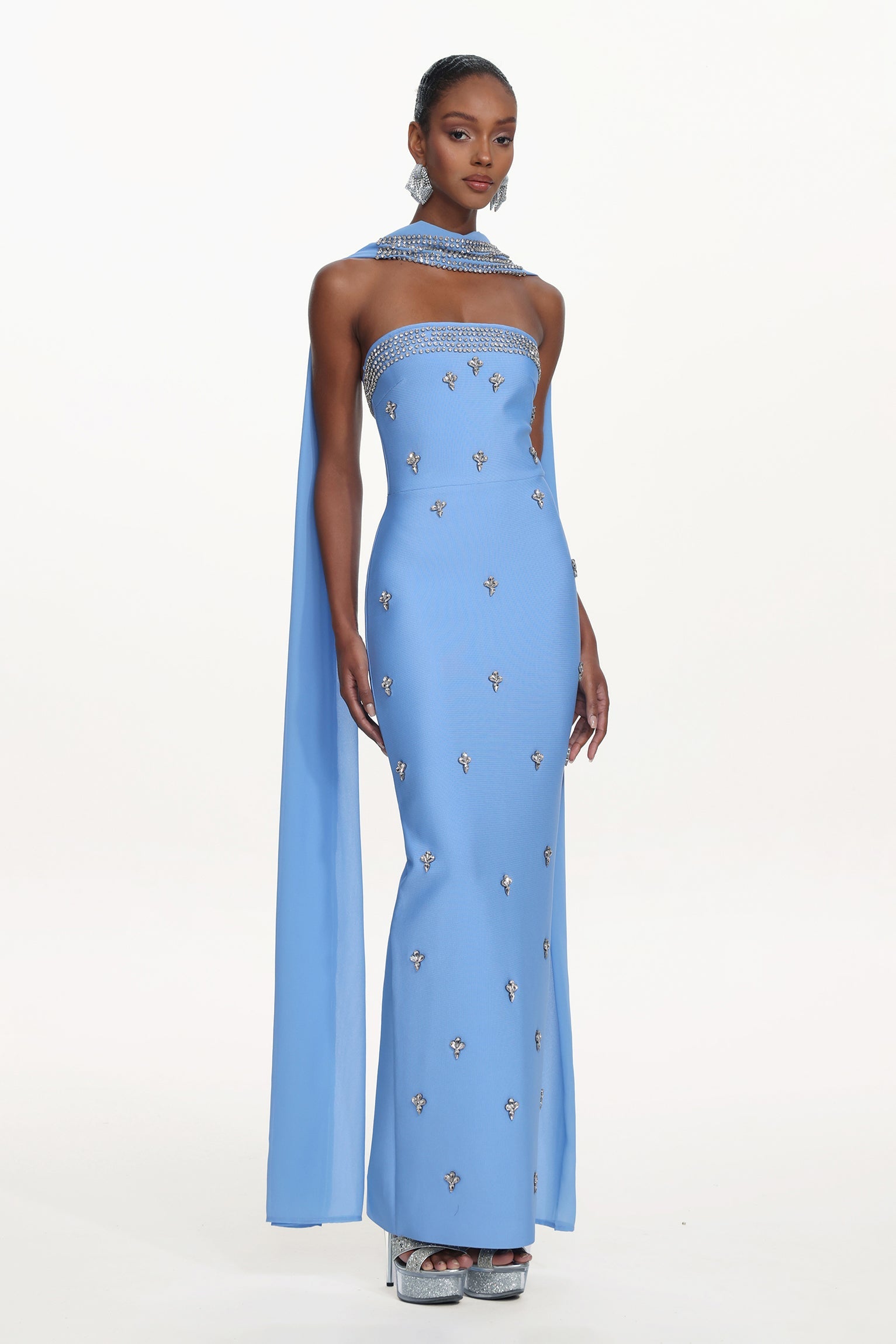 Marina Glamorous Contour Strapless Rhinestone Bandage Maxi Dress D260101230