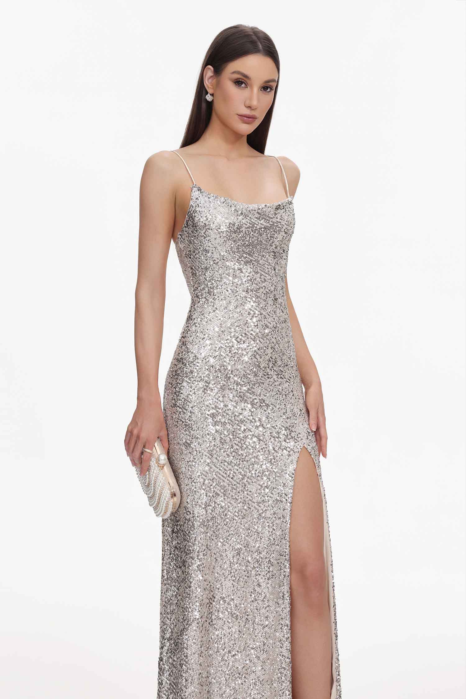 Fagra Glamorous Contour Sleeveless High Slit Sequin Maxi Dress D251204304