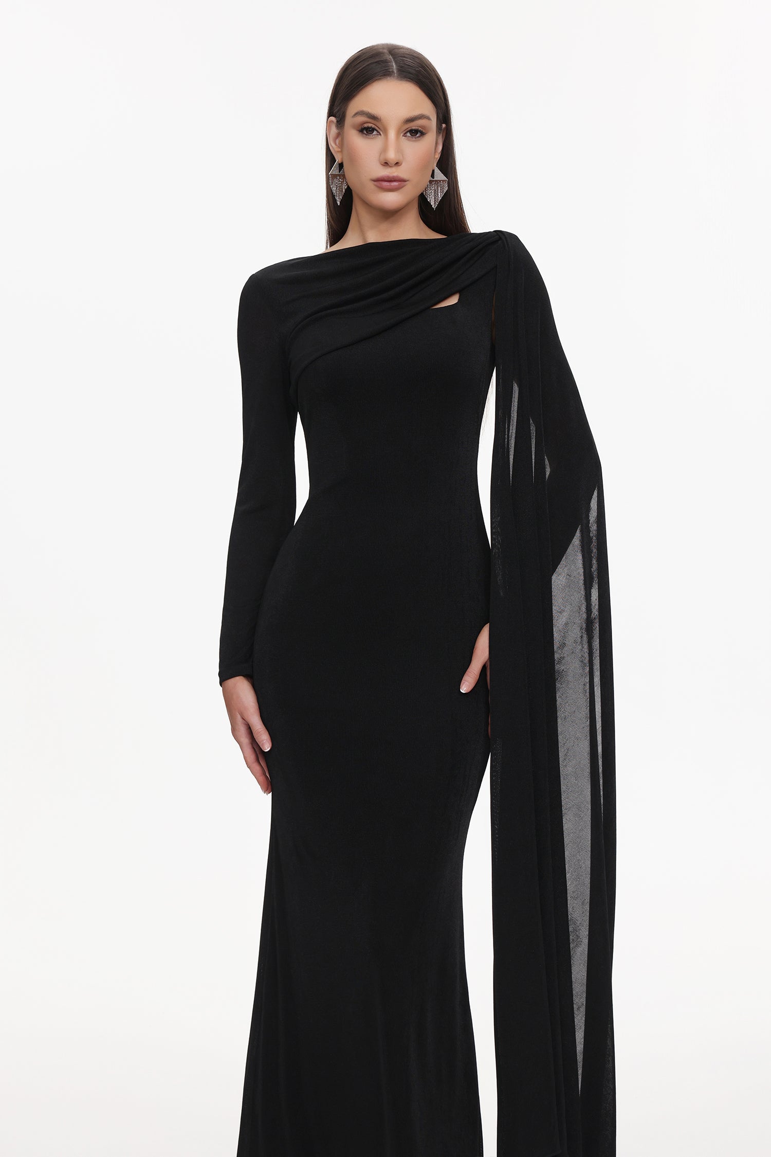 Louxia Elegant Contour One Sleeve Asymmetric Cape Maxi Dress D251204318