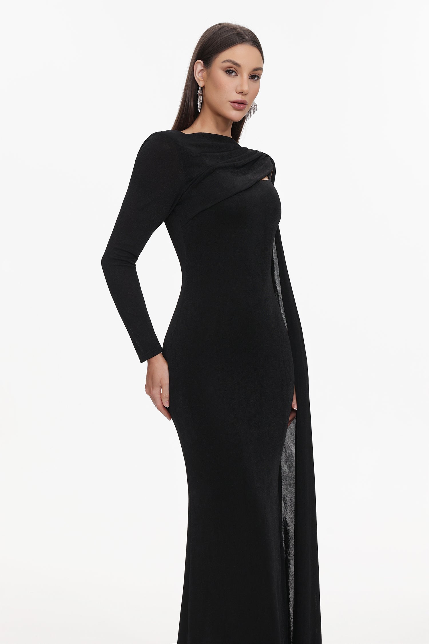 Louxia Elegant Contour One Sleeve Asymmetric Cape Maxi Dress D251204318
