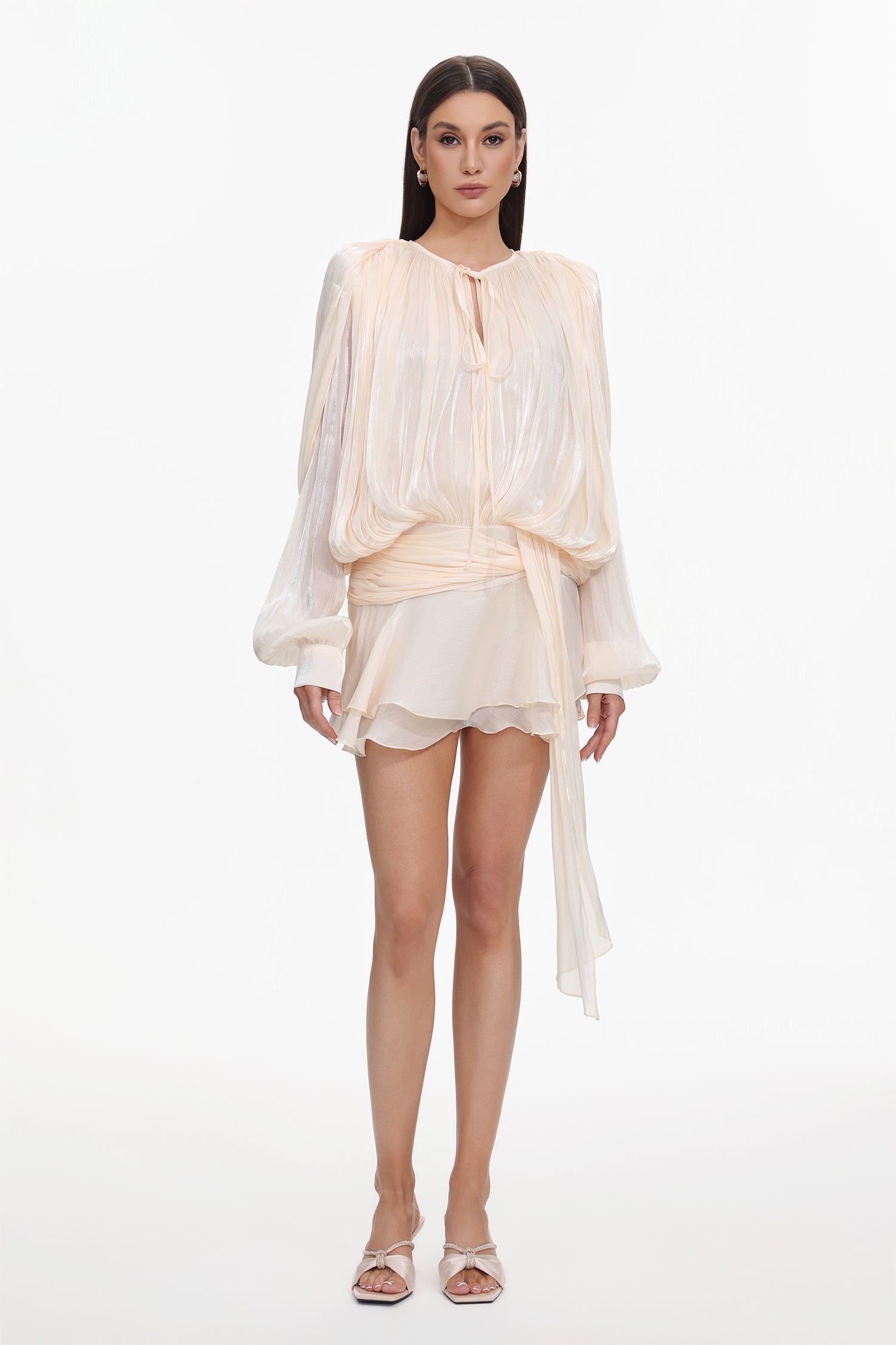 Dekia Long Sleeve Hollow Out Flounce Mini Dress D241201554