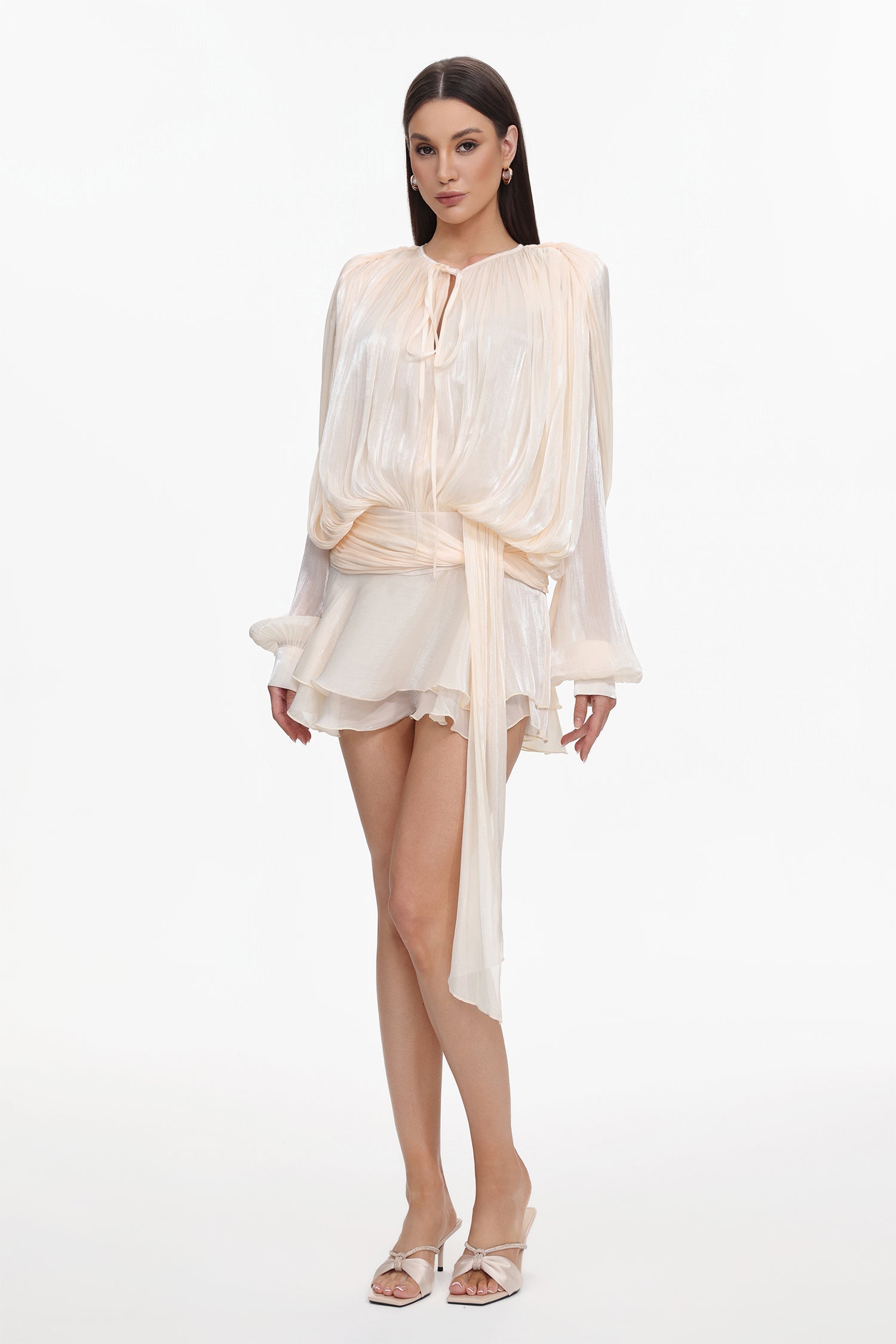 Dekia Long Sleeve Hollow Out Flounce Mini Dress D241201554