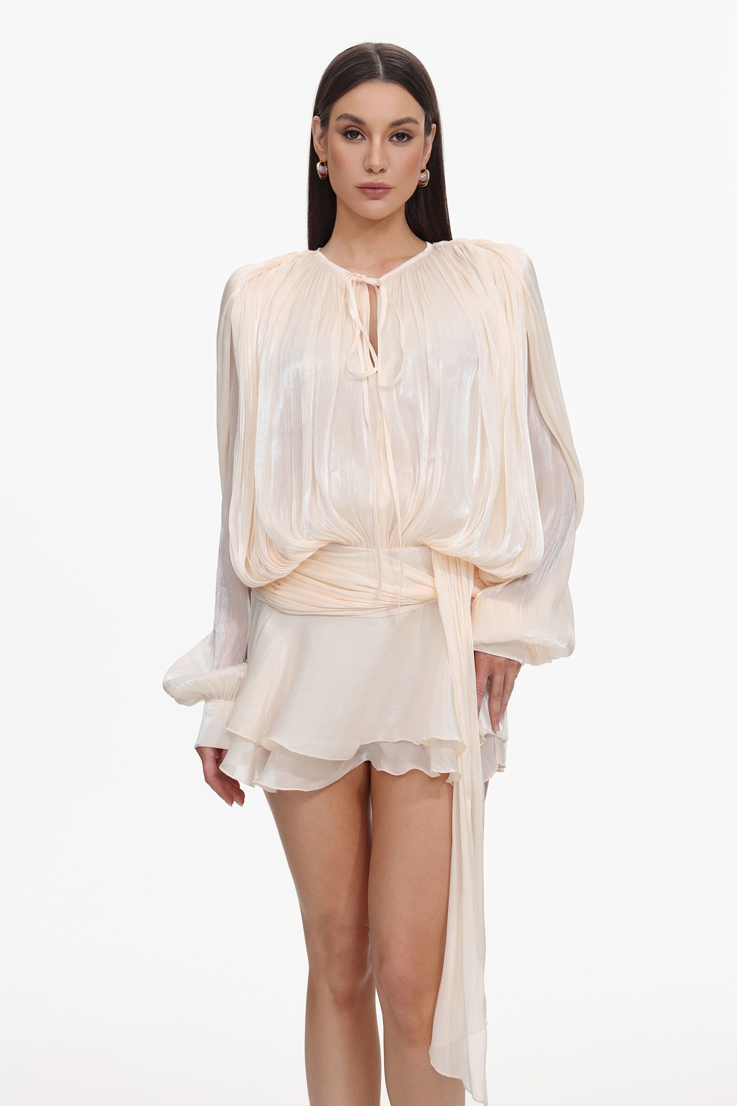 Dekia Long Sleeve Hollow Out Flounce Mini Dress D241201554