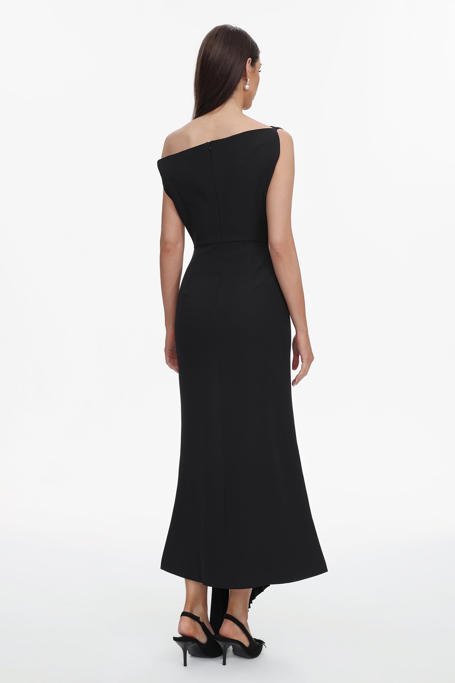 Juny Oblique Shoulder Sleeveless Folds Midi Dress C250300341