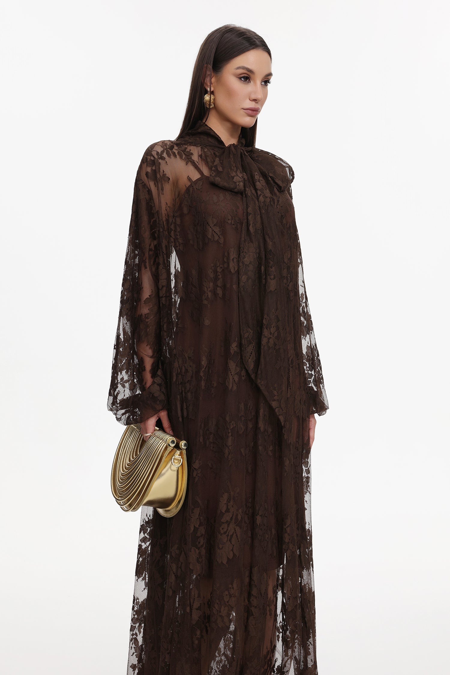 Deliyn Resort Flowy Long Sleeve Embroidered Mesh Lace Maxi Dress C251000037