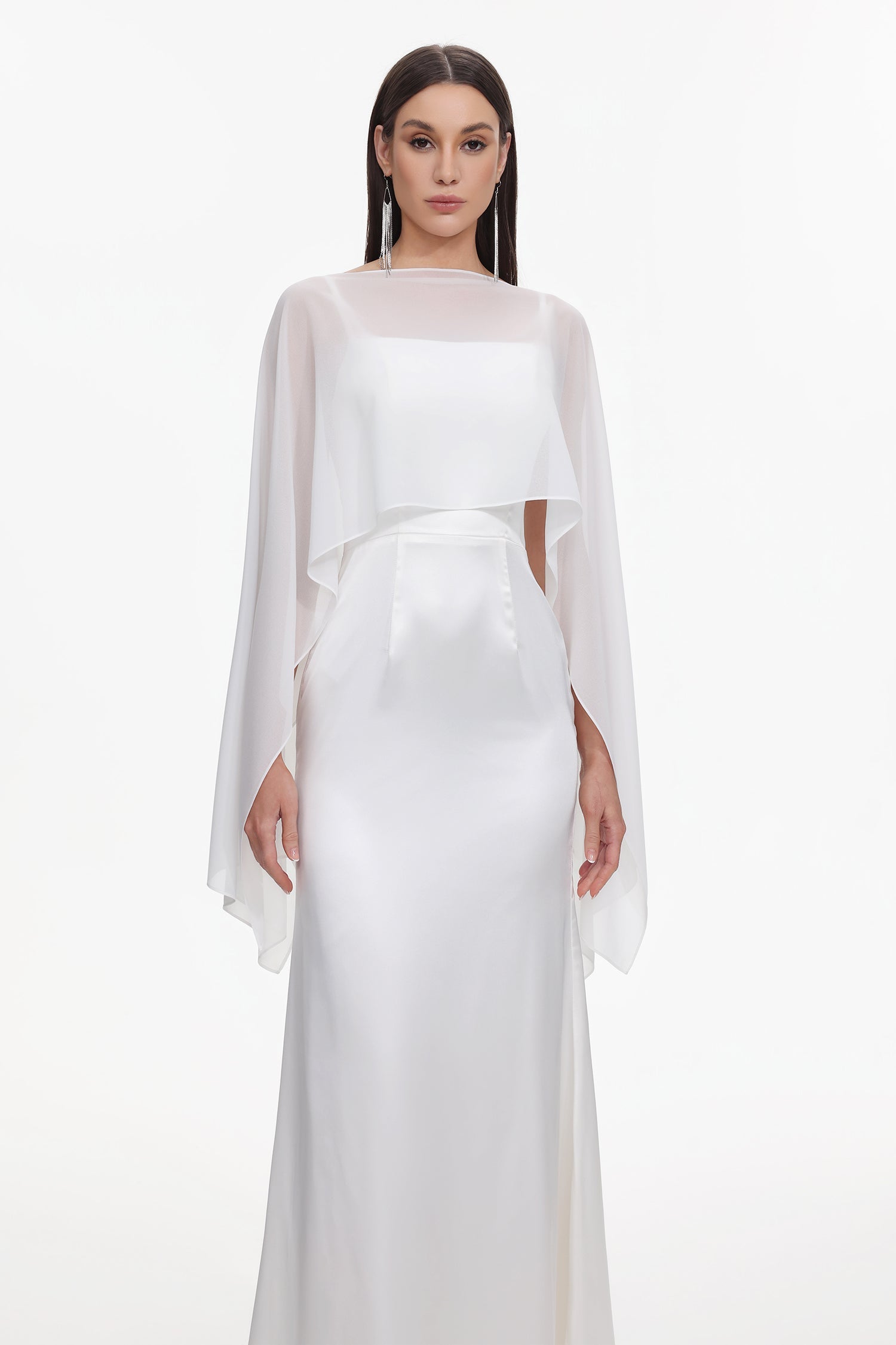 Sinai Elegant Flowy Sleeveless Chiffon Cape Maxi Dress D260101215