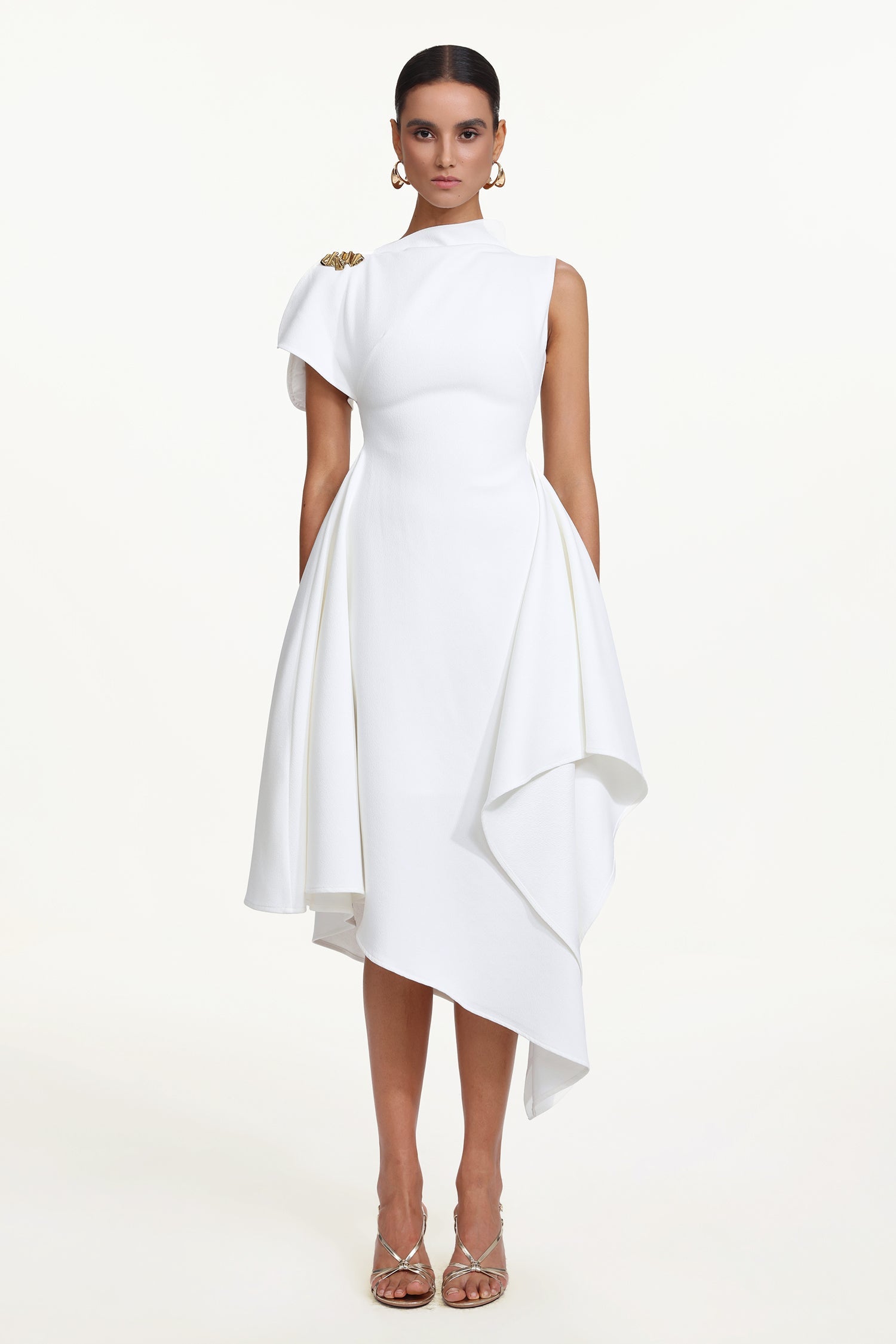 Weren Elegant Contour High Neck Asymmetric Maxi Dress D251201536