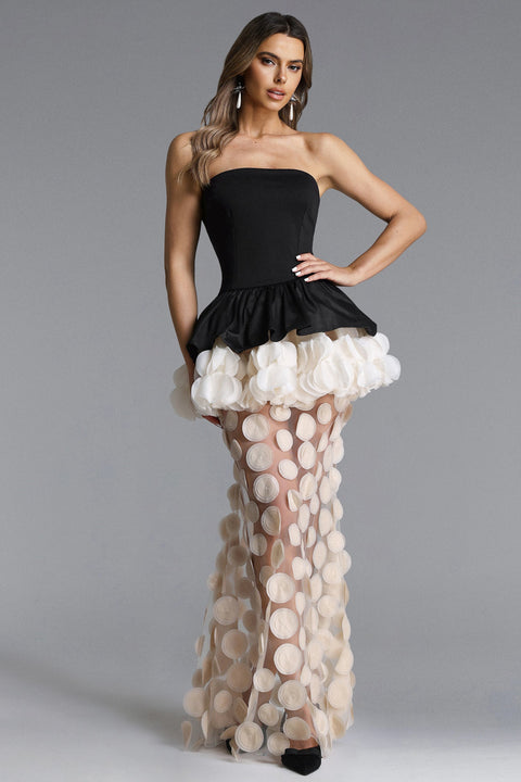 Johanne Elegant Contour Strapless Ruffle Contrast Maxi Dress by Bella Barnett