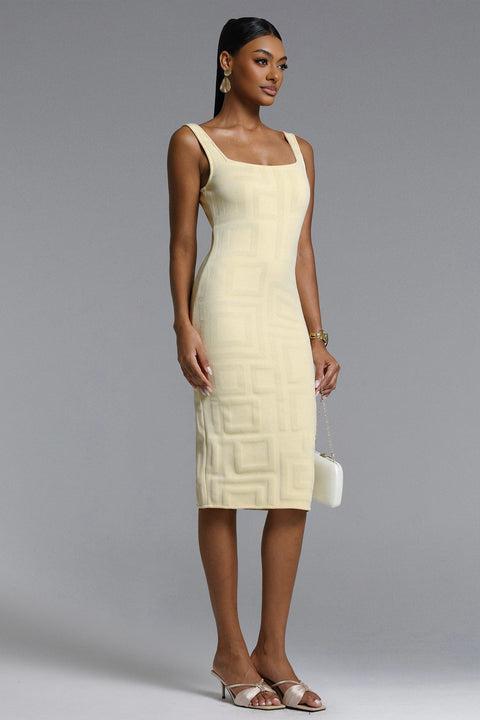 Vilina Elegant Contour Square Pattern Bandage Midi Dress by Bella Barnett