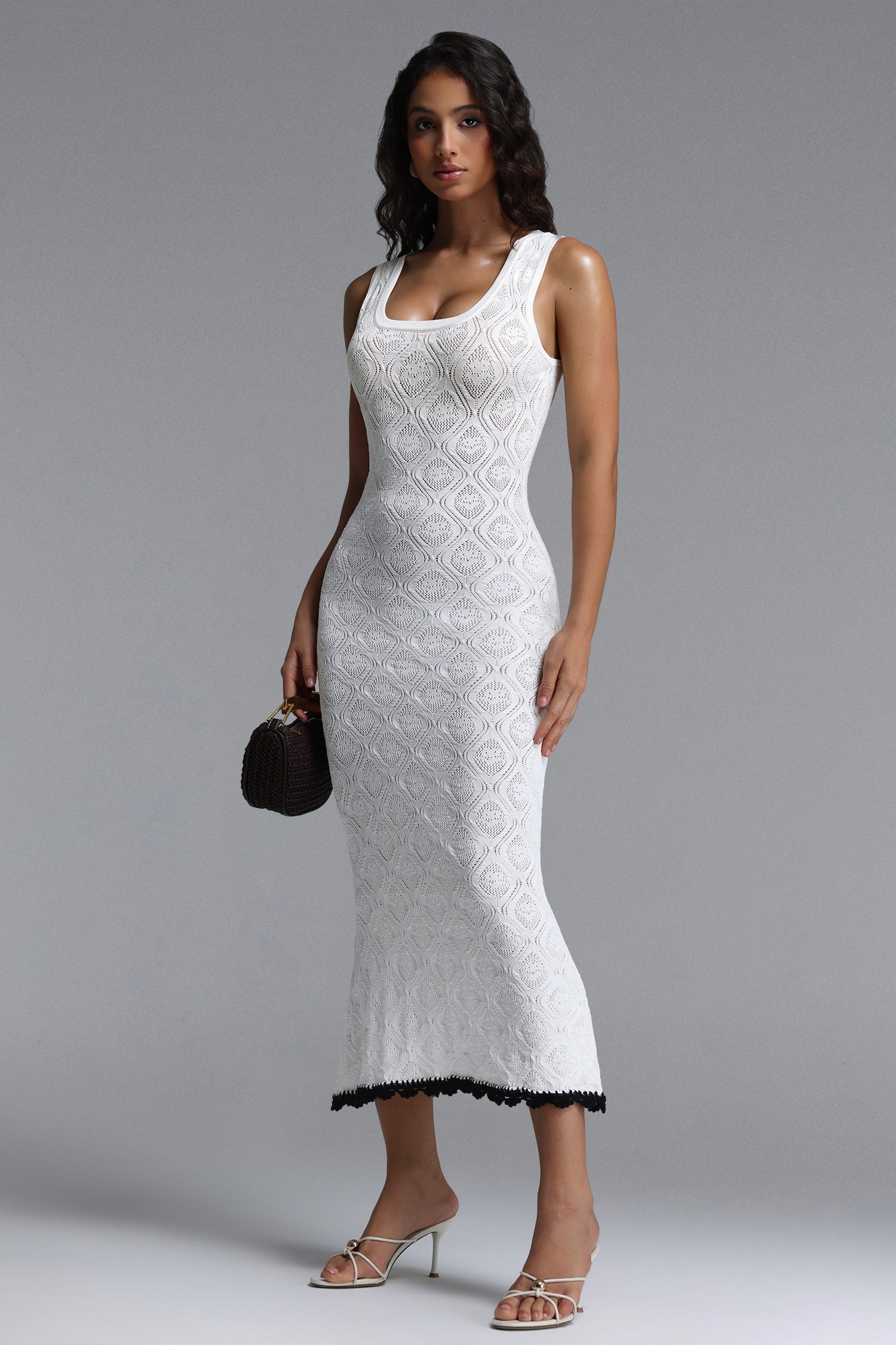 Etta Elegant Contour Sleeveless Knit White Maxi Dress C260300096