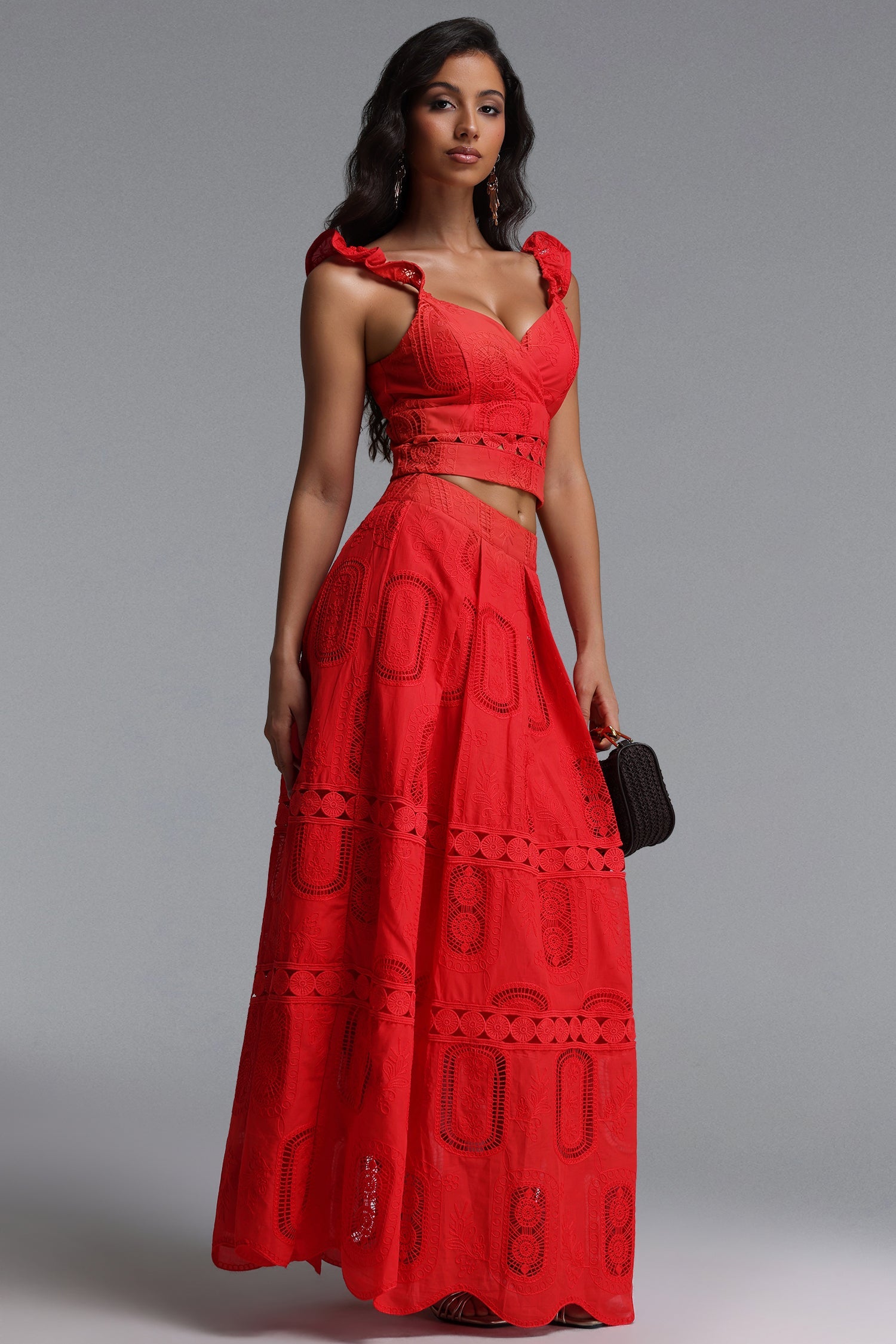 Lali Resort Flowy V Neck Sleeveless Ruffle Woven Top And Skirt Two Piece Set C260400058