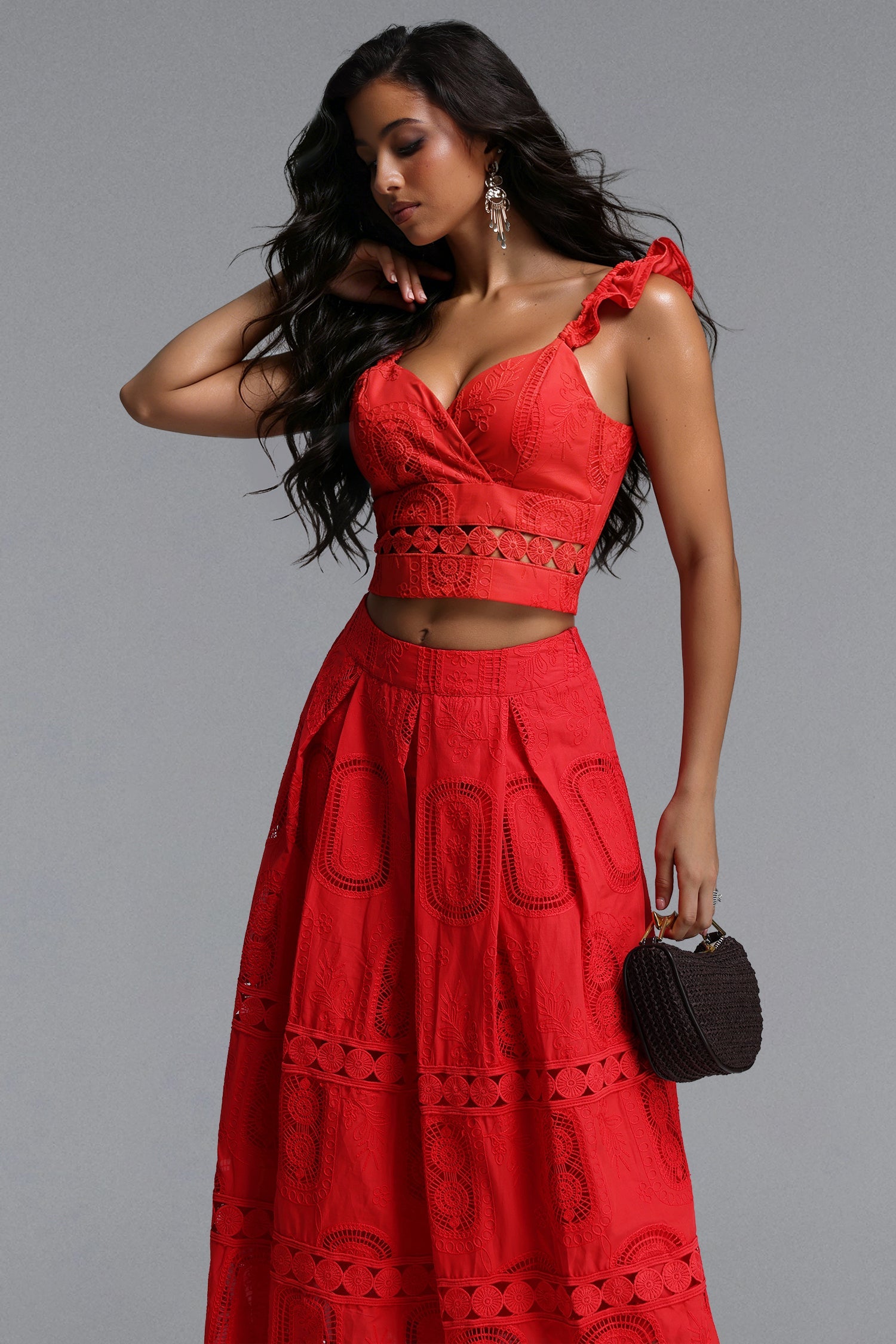 Lali Resort Flowy V Neck Sleeveless Ruffle Woven Top And Skirt Two Piece Set C260400058
