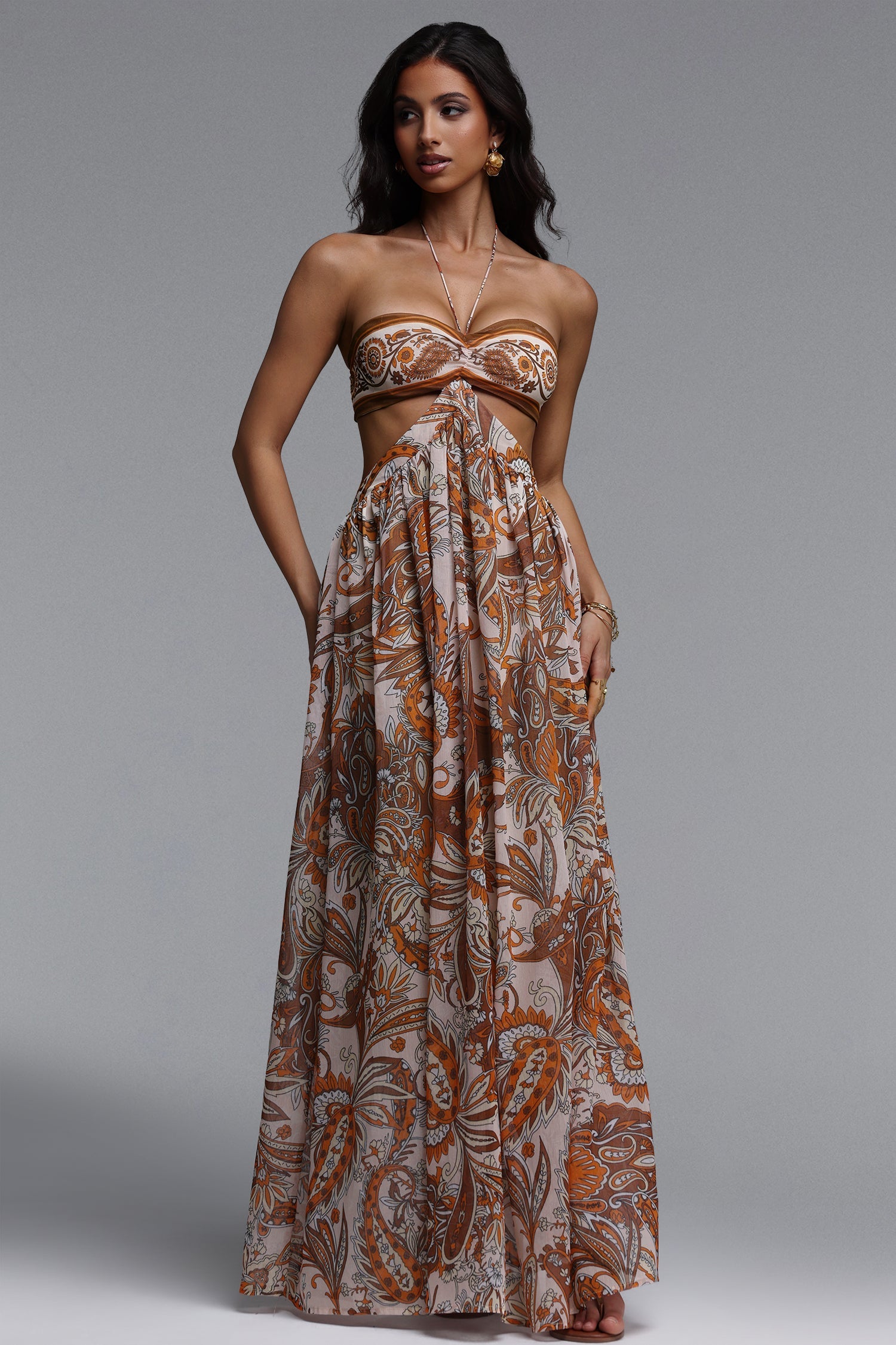 Polasa Resort Flowy Sleeveless Floral Print Chiffon Maxi Dress C260500004
