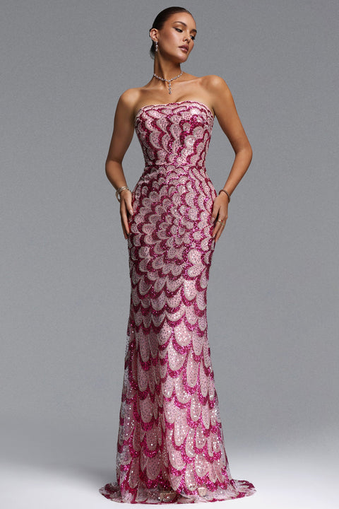Facia Romantic Contour Strapless Sequin Maxi Dress by Bella Barnett