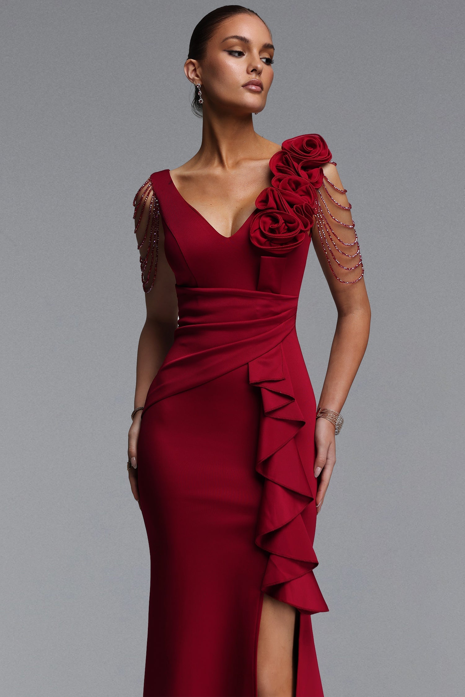 Mercy Romantic Contour V Neck Pleated Floral Maxi Dress D260501552