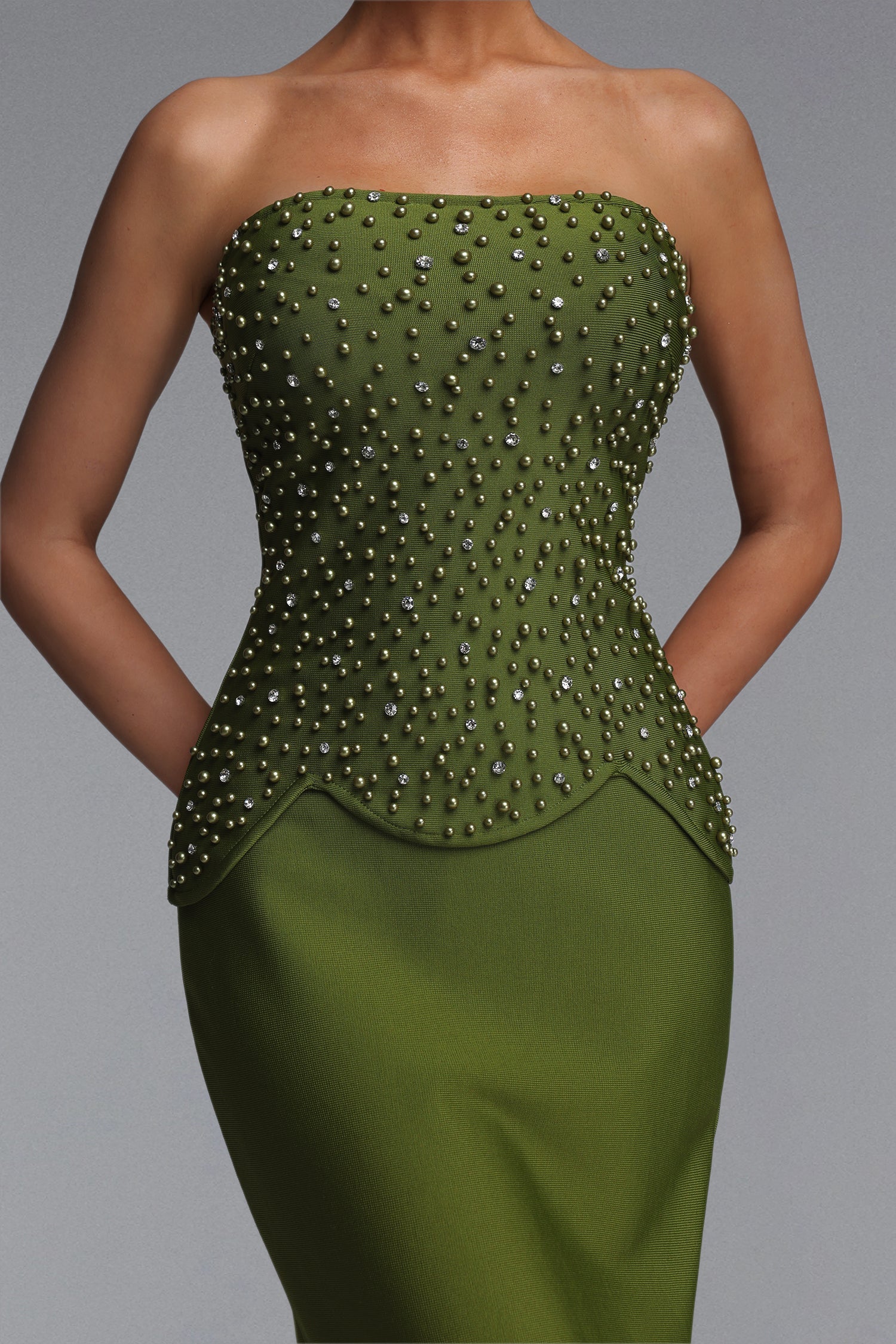 Yette Chic Contour Strapless Beaded Bandage Maxi Top And Skirt Set D260501502