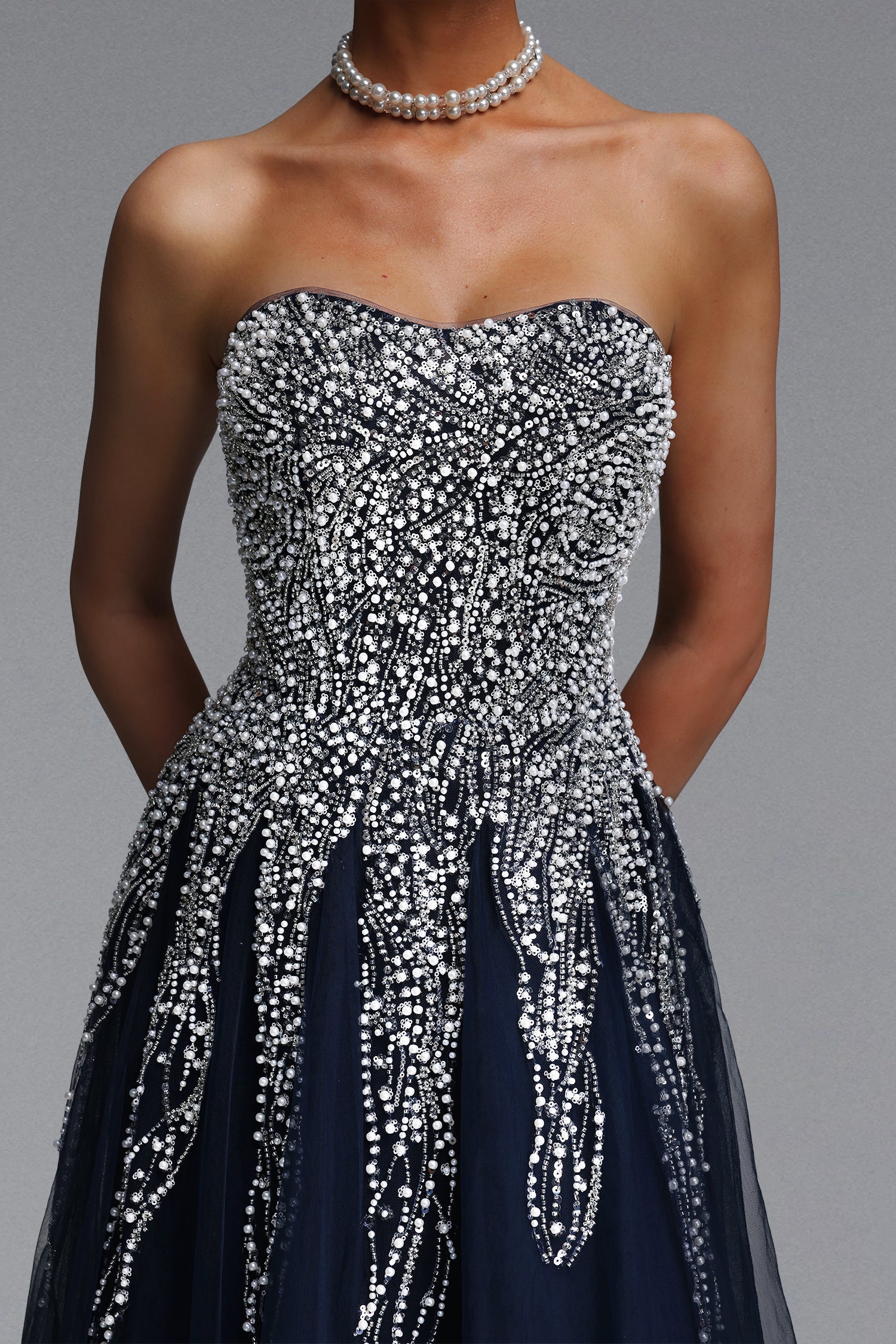 Soloma Glamorous Flowy Strapless Embellished Tulle Maxi Dress D260501525