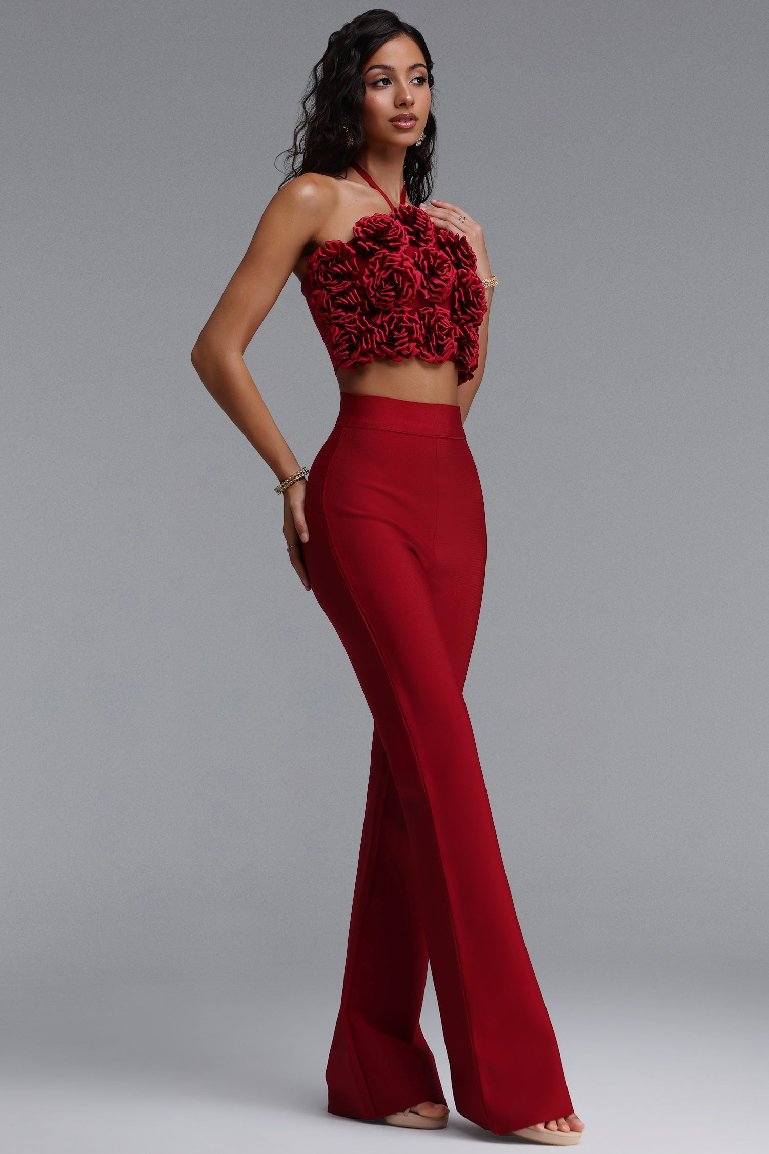 Ferean Stylish Halter Floral Mini Top And Slim Bandage Pants Two-Piece Set D260701219