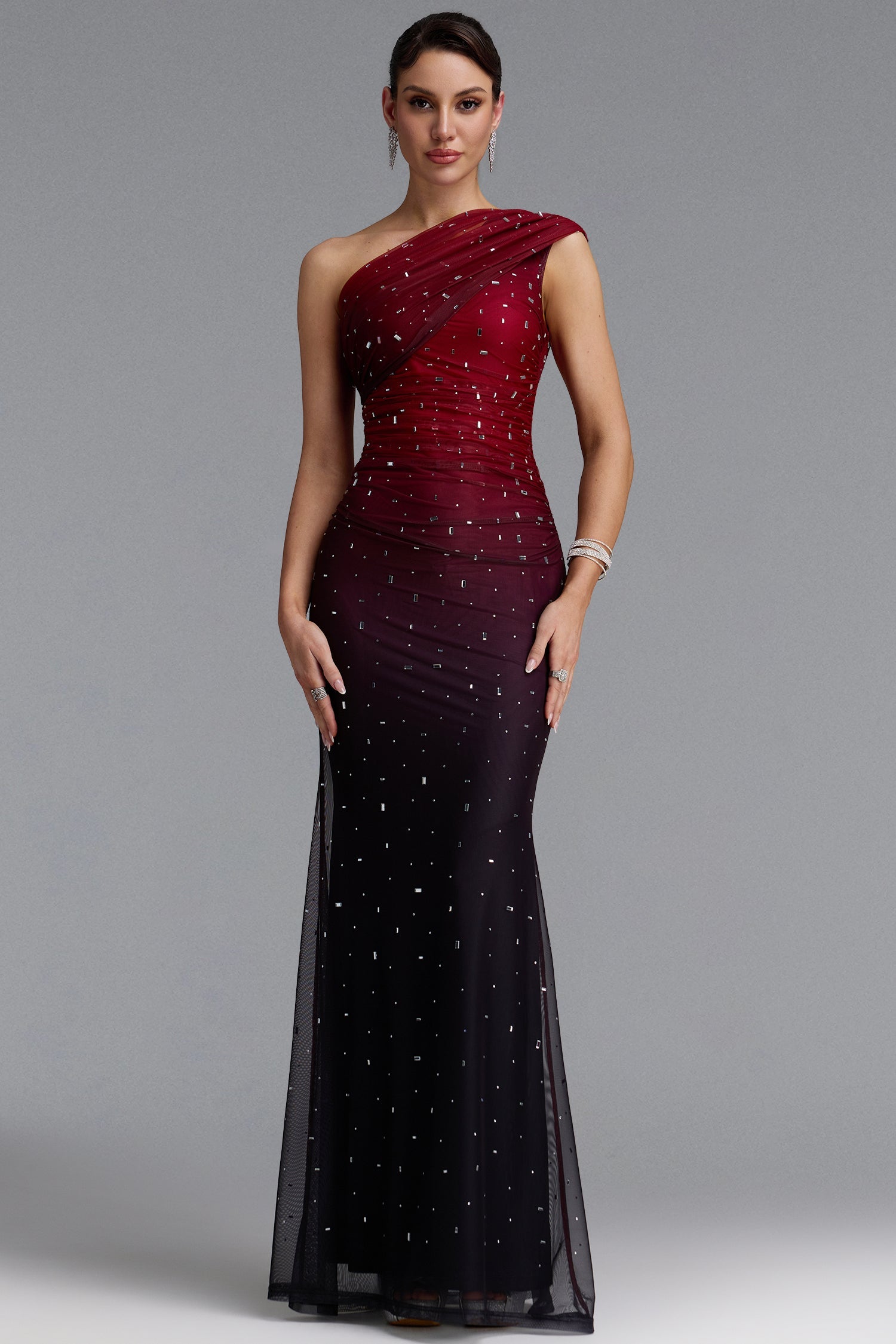 Sienna Luxury One Shoulder Gradient Rhinestone Maxi Dress D260801134