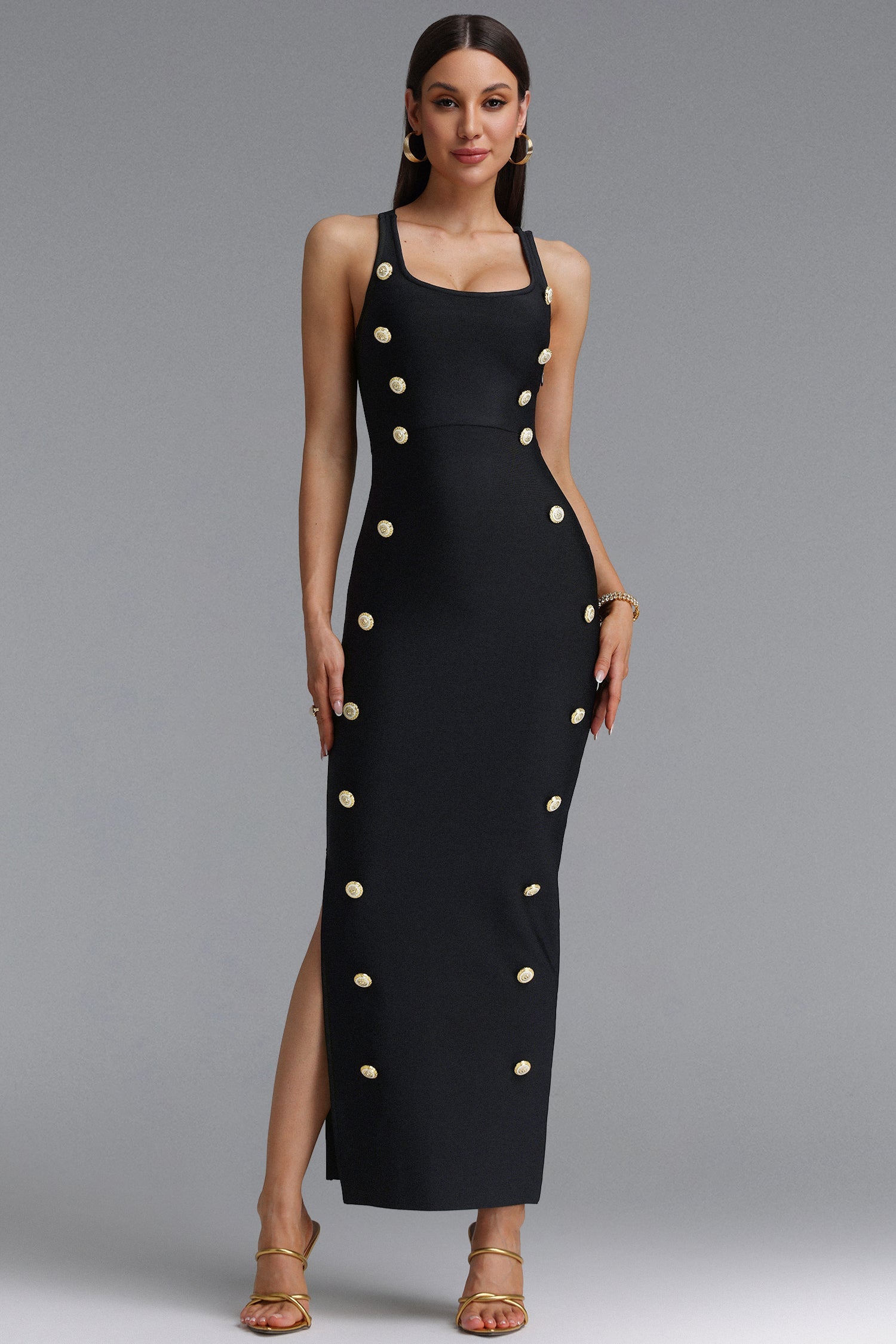 Giacinta Halter Bandage Maxi Dress - Black D231000106