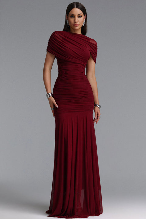 Tiza Elegant Sophisticated Draped Ruched Knitted Maxi Dress by Bella Barnett