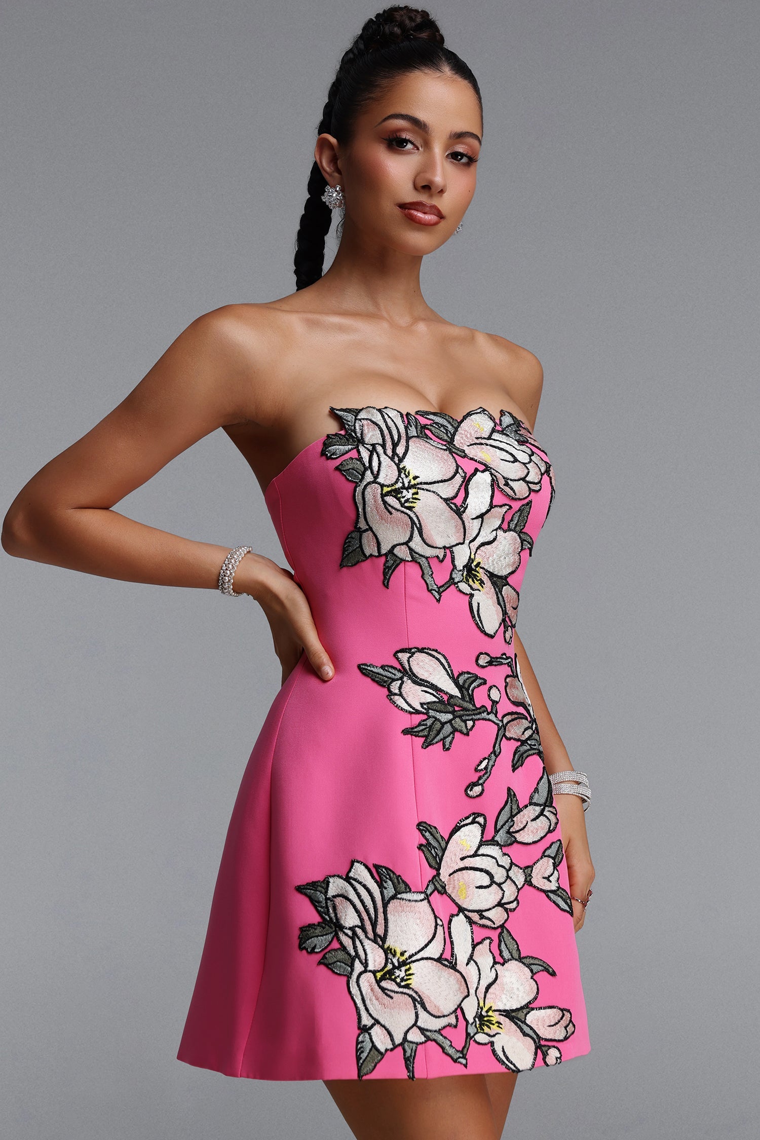 Zaria Appliqué Floral Bustier Mini Dress C260450283