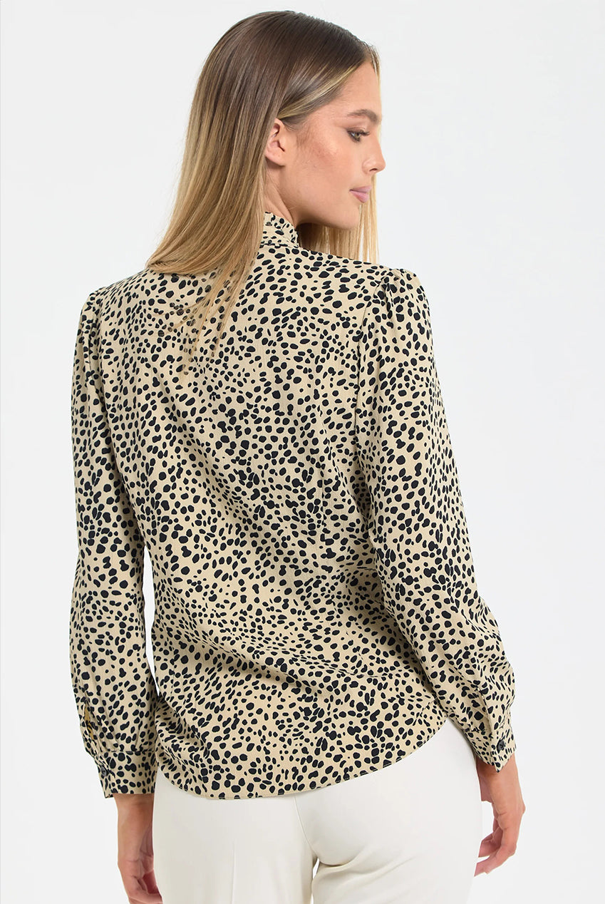 Beige Leopard Frill Front Blouse 26SS20023