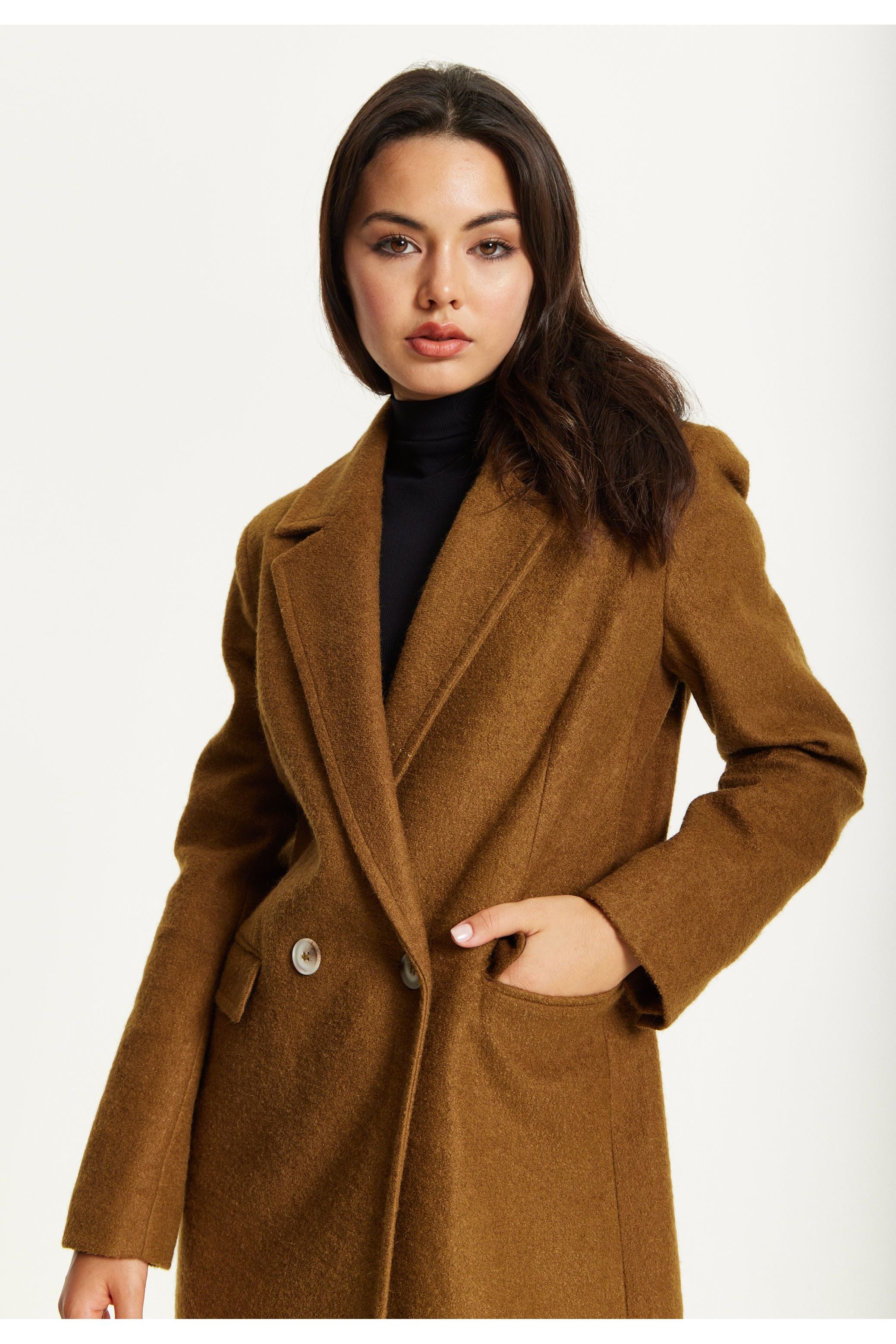 Camel Wool Blend Double Breasted Coat 25AW-21038