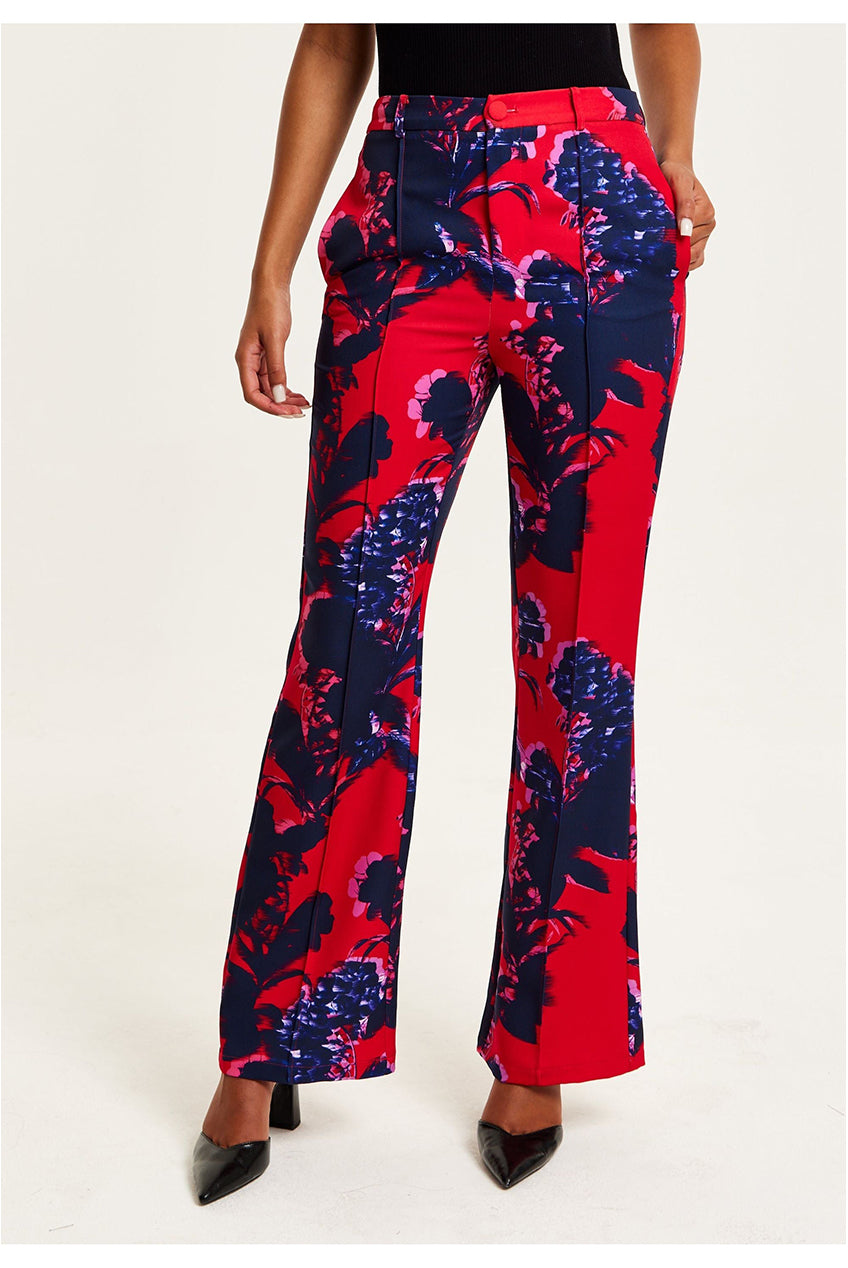 Floral Print Tailored Red Trousers H21-LIQ23AW010