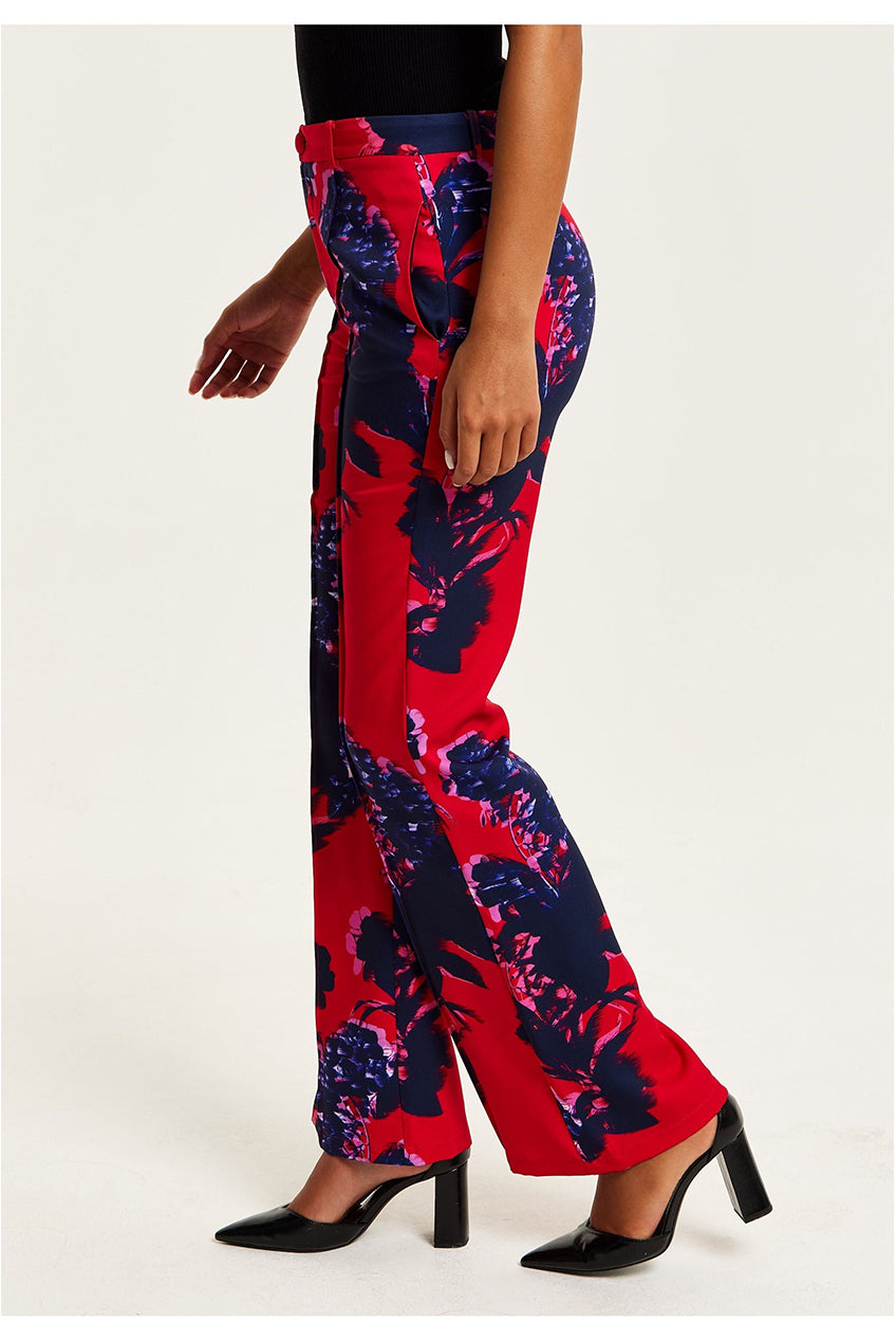Floral Print Tailored Red Trousers H21-LIQ23AW010