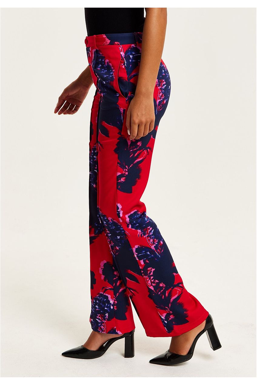 Floral Print Tailored Red Trousers H21-LIQ23AW010