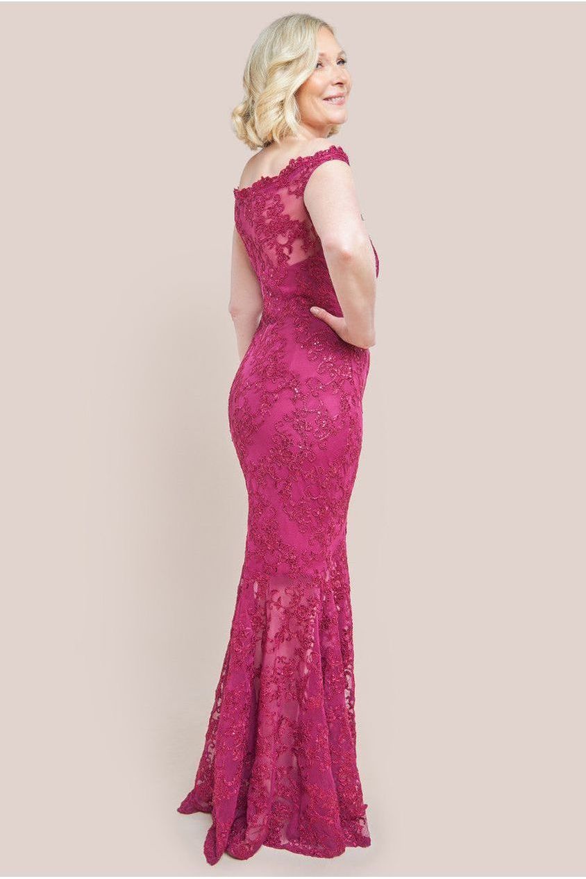Lace Scallop Edge Mermaid Maxi Dress - Burgundy DR3890M