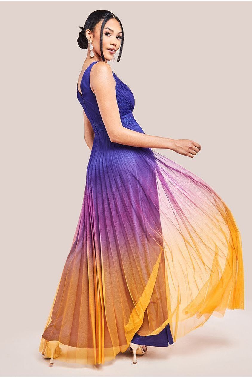 Sleeveless Ombre Pleated Maxi Dress - Navy Ombre DR4172