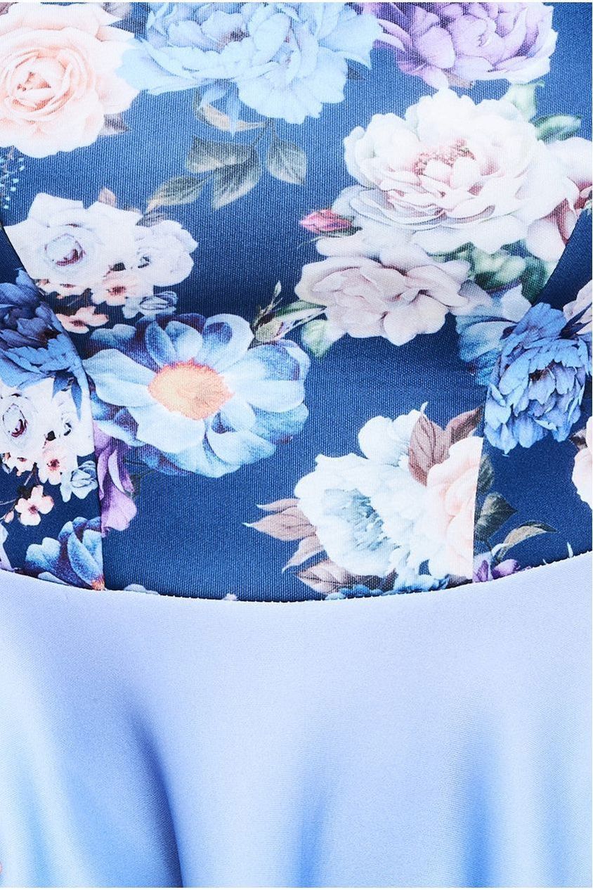 Floral Printed Scuba Foam Skater Dress - Blue DR4269