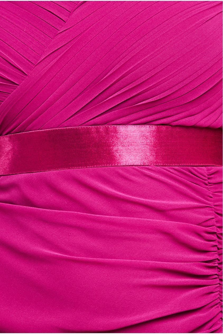 Pleated Bardot High Low Tier Chiffon Midaxi Dress - Magenta DR4272