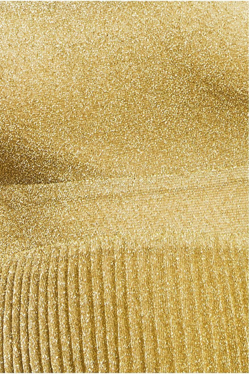 Tie Back Pleated Lurex Skater Midi Dress - Gold DR4246