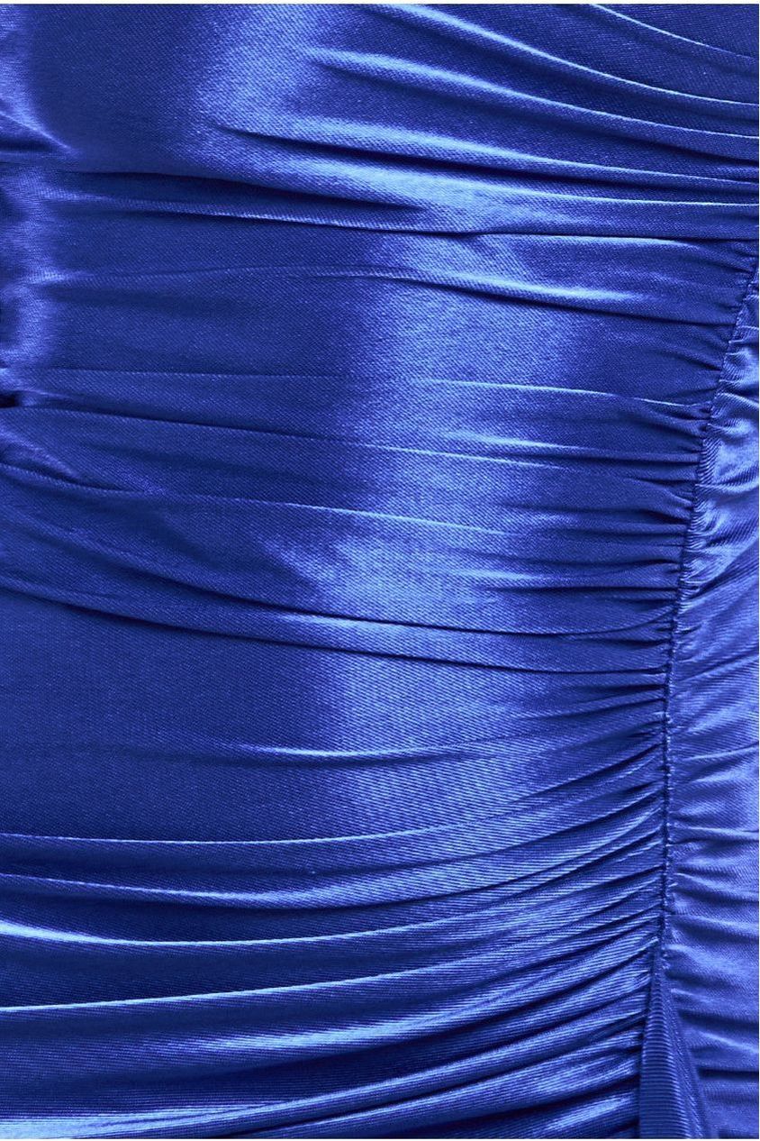 Slinky Satin One Shoulder Split Maxi Dress - Royal Blue DR4388