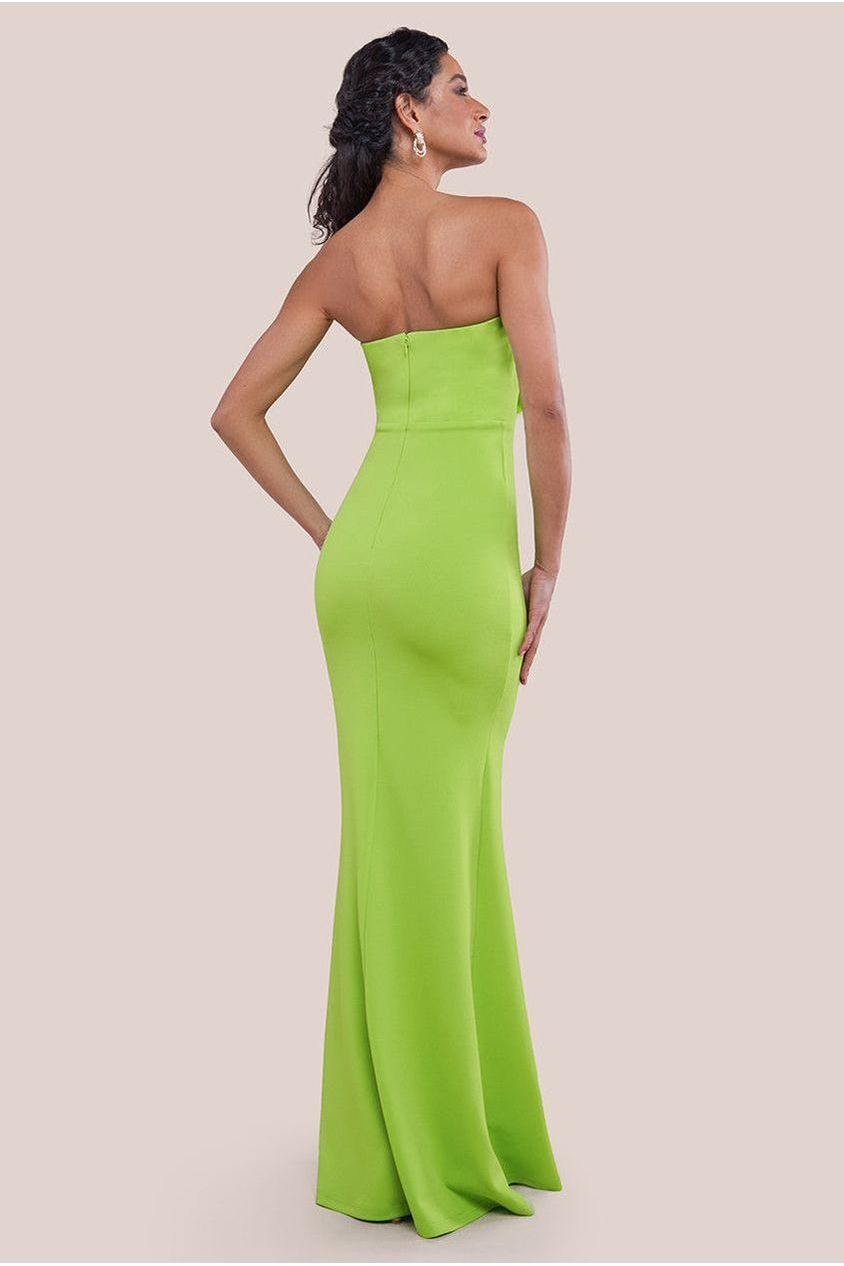 Scuba Crepe Bandeau Rose Maxi Dress - Lime Green DR4243