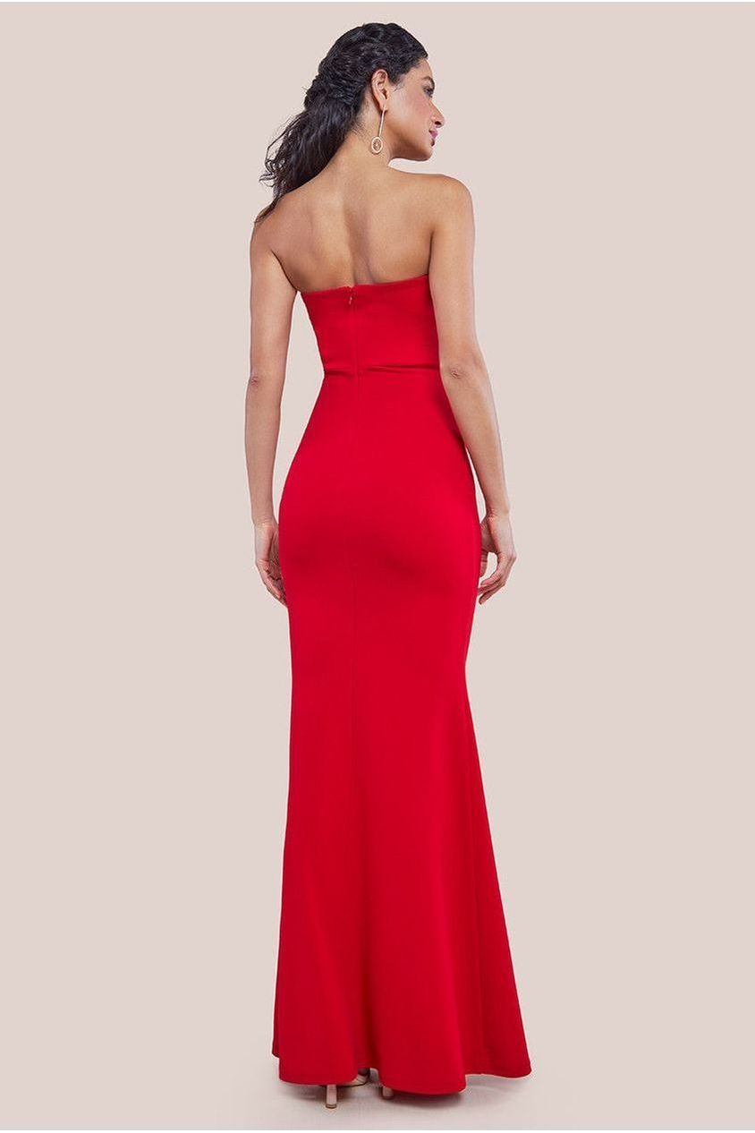Scuba Crepe Bandeau Rose Maxi Dress - Red DR4243