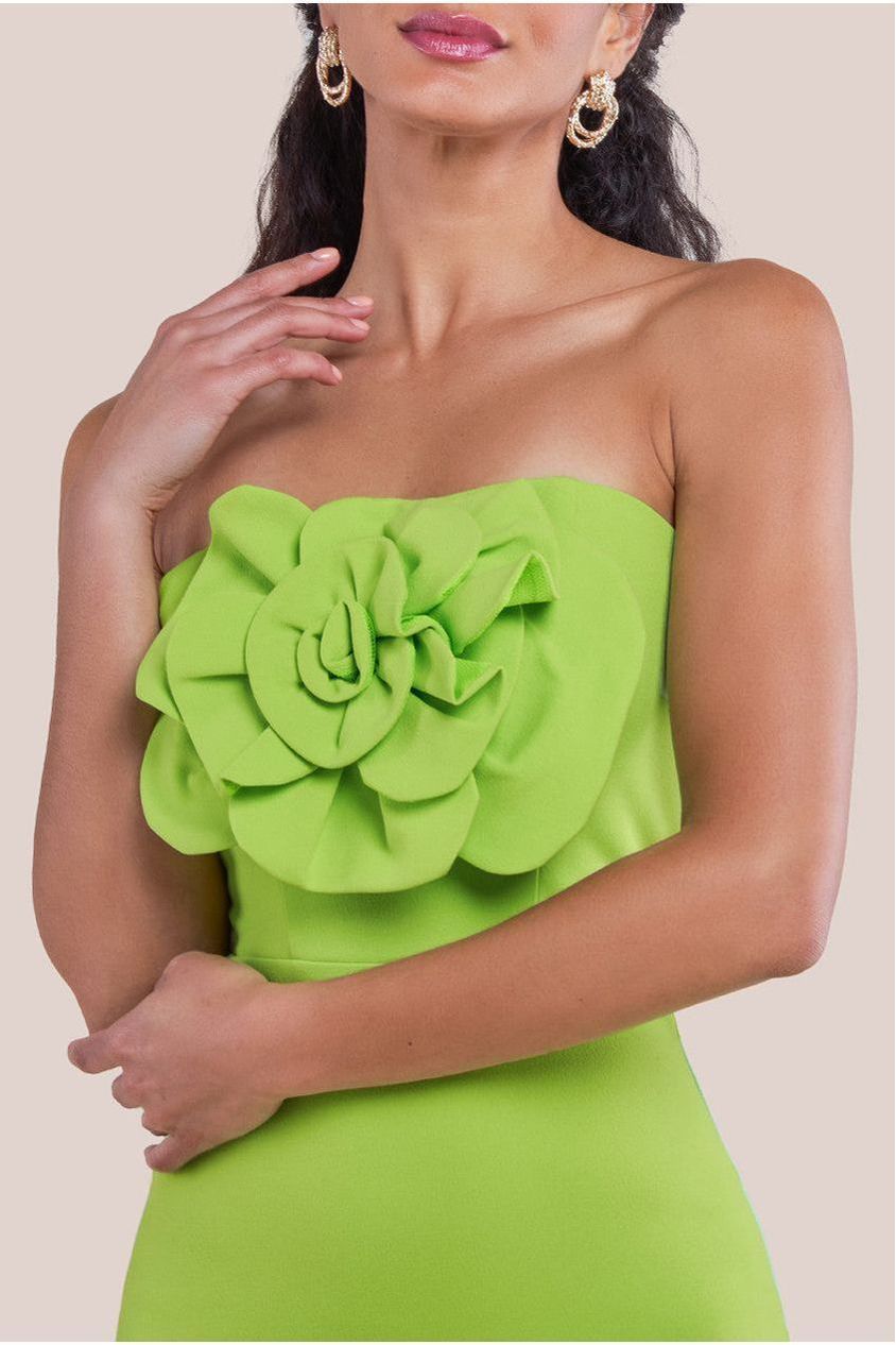Scuba Crepe Bandeau Rose Maxi Dress - Lime Green DR4243